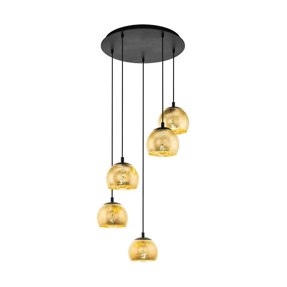 EGLO Hängeleuchte "ALBARACCIN Pendellampe, IP20, E27, Stahl, Glas, Esstischlampe, Lampe", 5, Ø 58,5cm H: 150cm, 1 Stk., gold, Esszimmer, Leuchten,