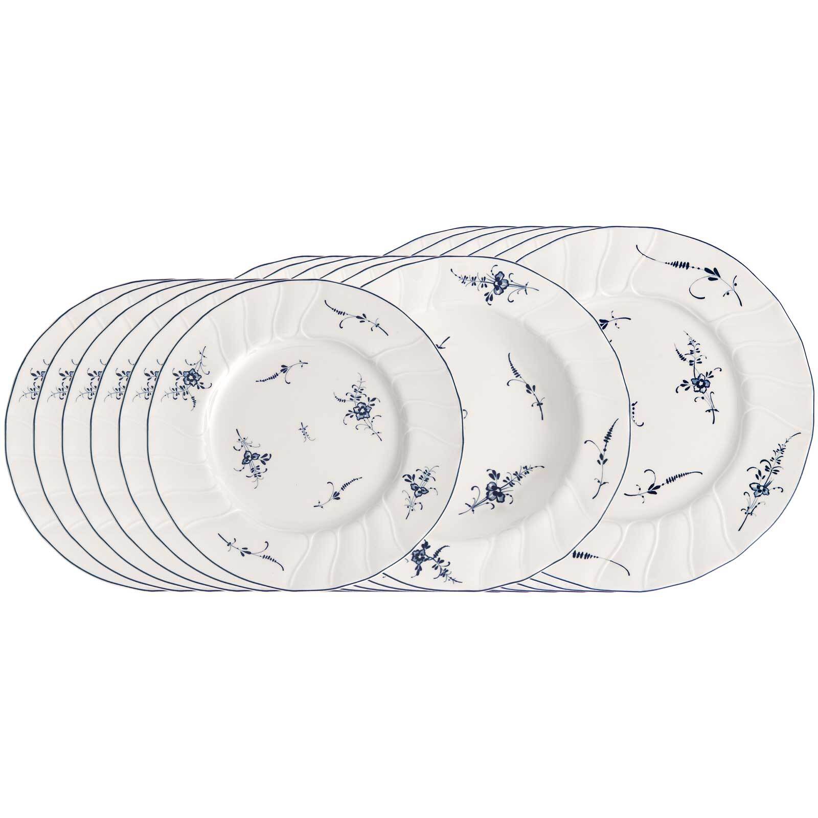 Villeroy & Boch Geschirr-Set "Teller-Set Vieux Luxembourg 18er Set weiß-blau" Spülmaschinengeeignet, Mikrowellengeeignet