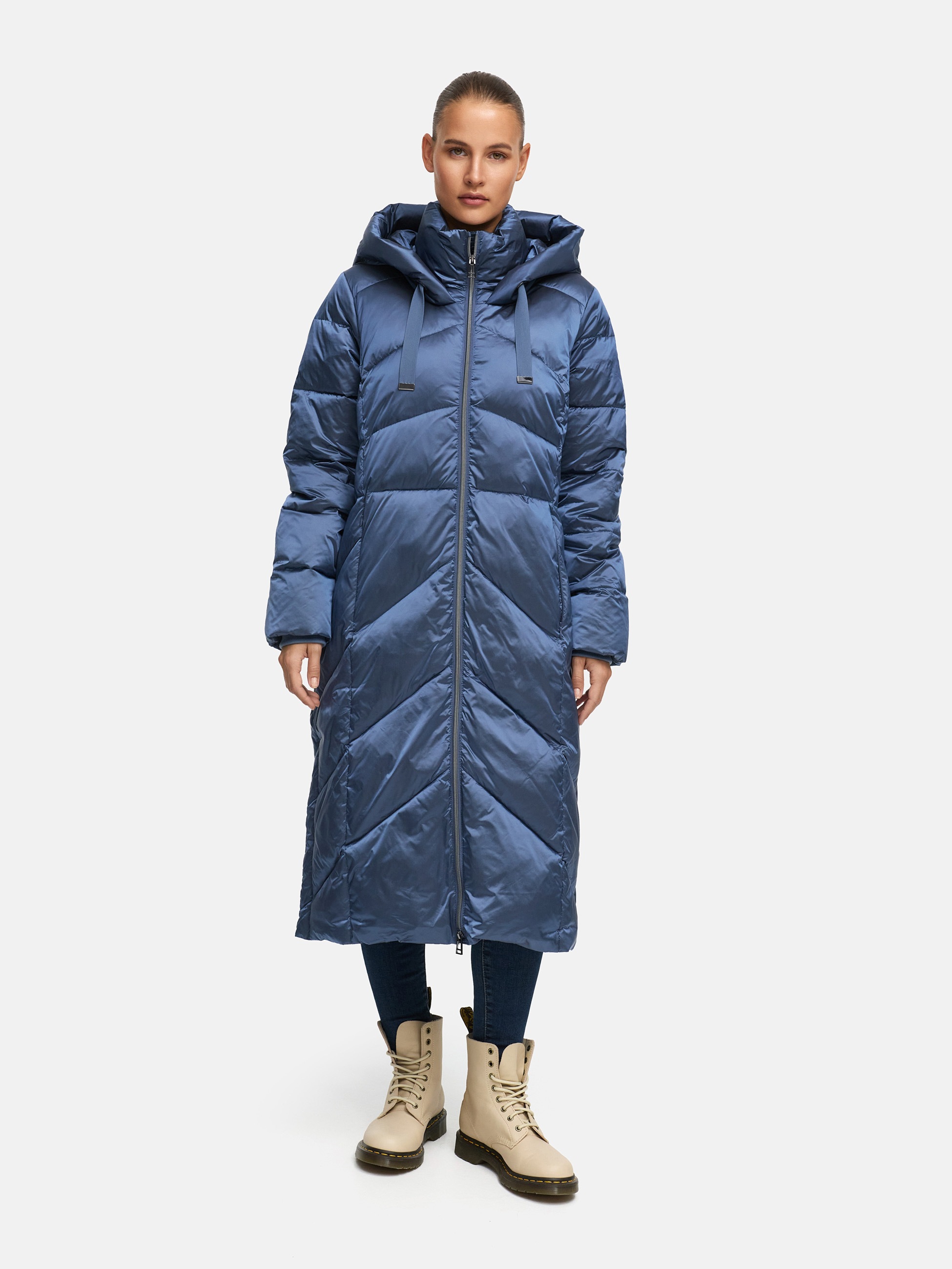 Thumbnail - MANISA Steppmantel, mit Stehkragen und fester Kapuze und dekorativen Strickbändern