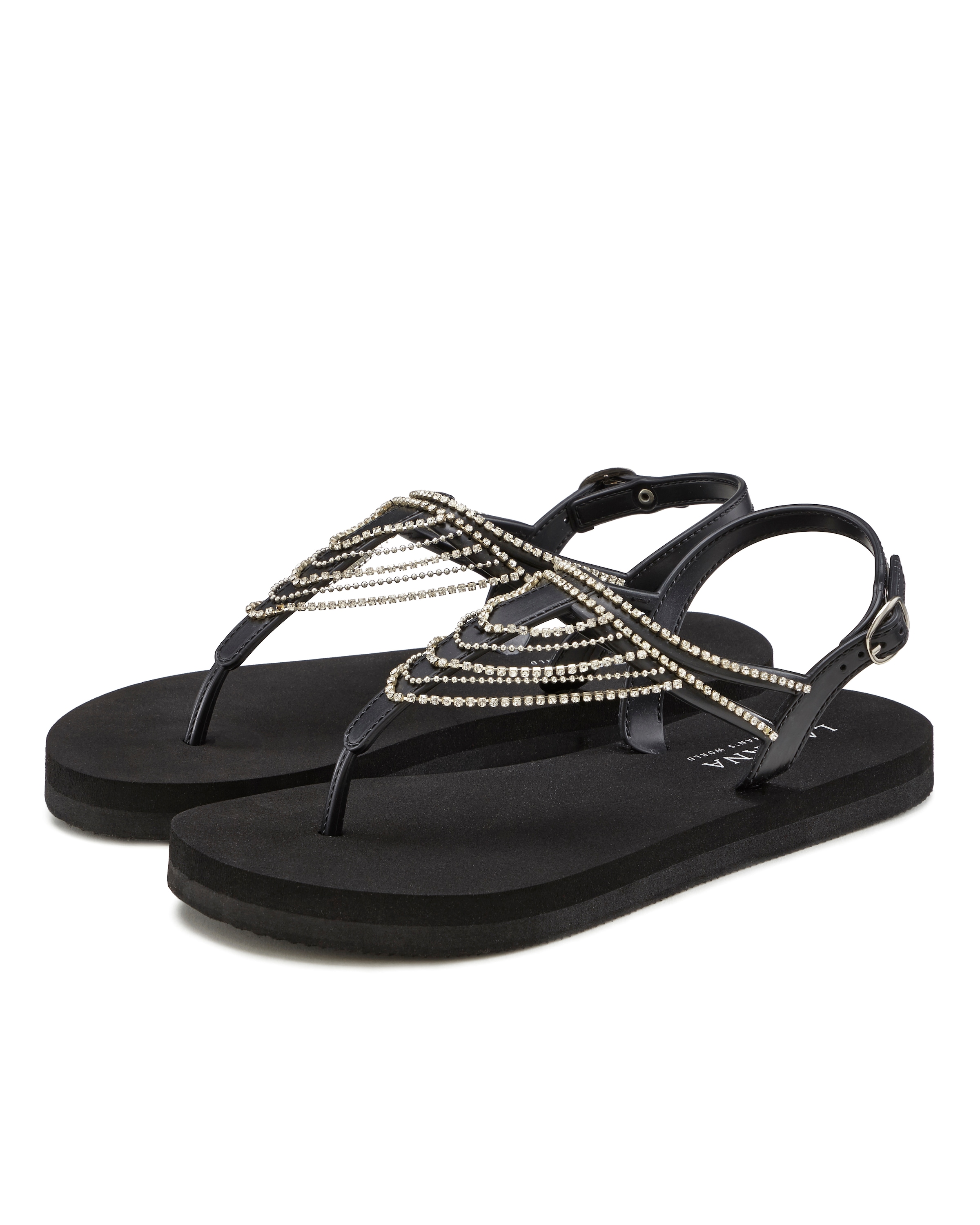 LASCANA Badesandale »Sommerschuh«, Sandale, Badeschuh, Sommerschuh, Zehentrenner mit Strass-Kette VEGAN