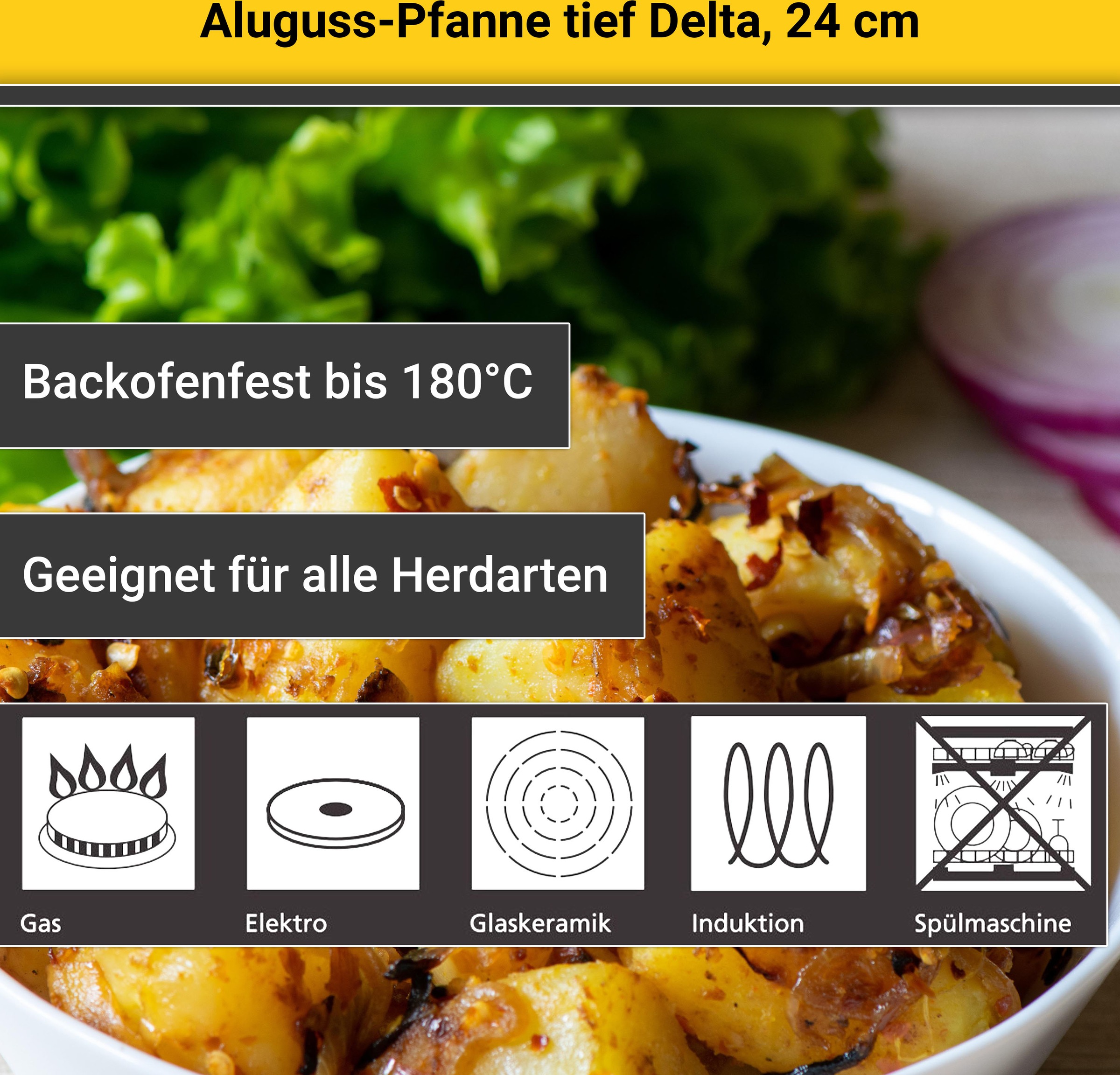 Krüger Bratpfanne »Aluguss Pfanne tief DELTA«, Aluminiumguss, (1 tlg.), für Induktions-Kochfelder geeignet, tiefe Ausführung