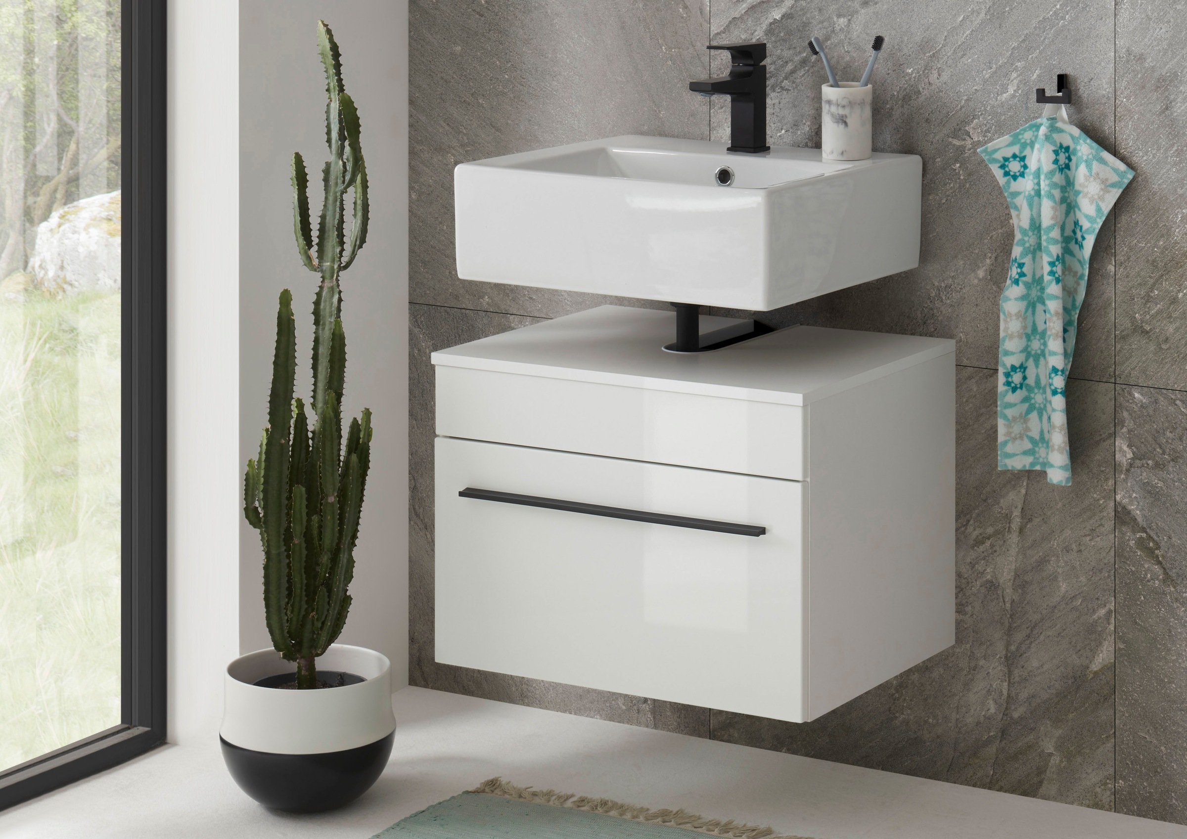 Home affaire Waschbeckenunterschrank "Cantara, Badschrank in Hochglanz Weiß günstig online kaufen