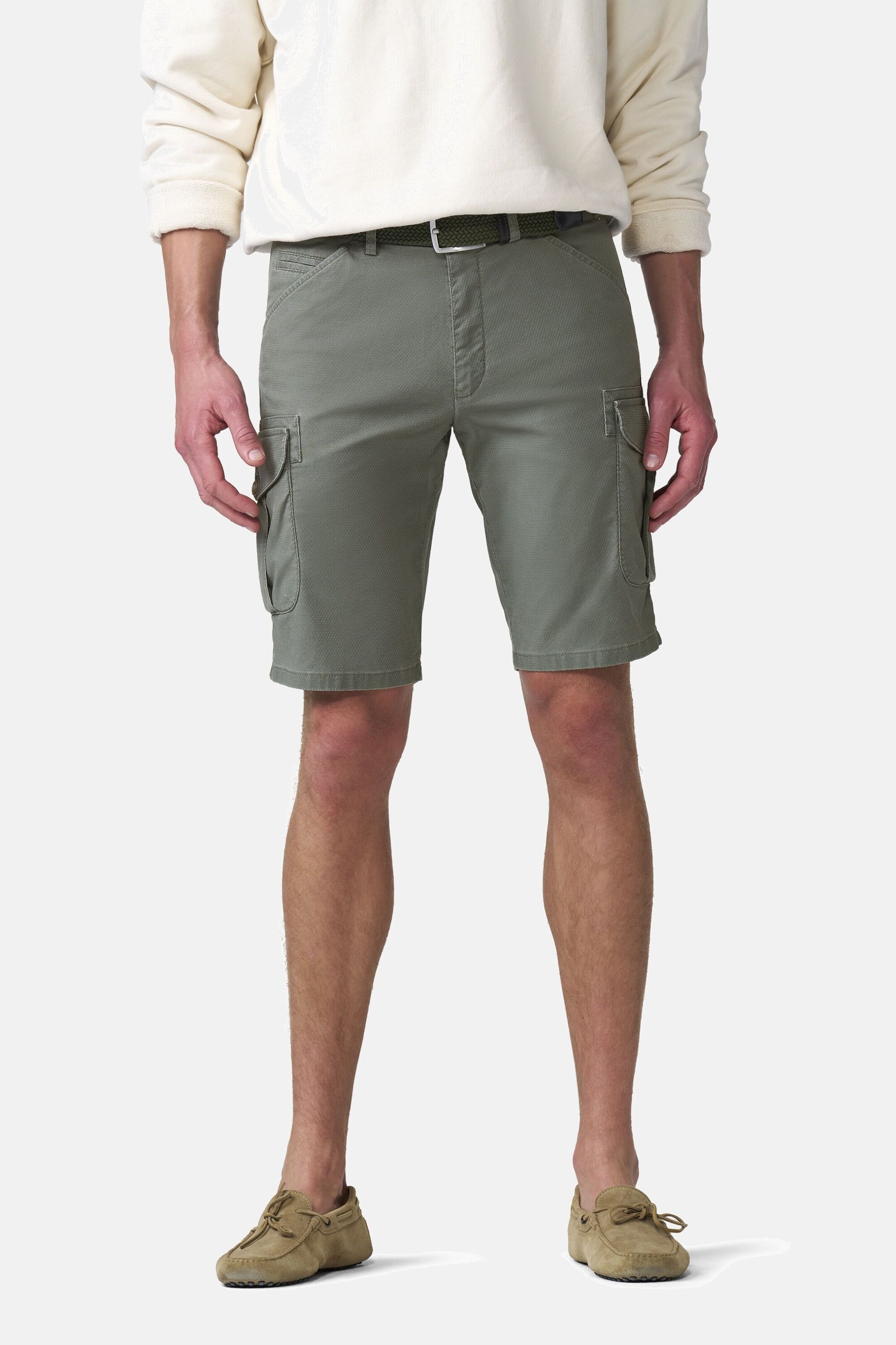 Cargohose MEYER "B-Orlando 1-3040", Herren, Gr. 28, Normalgrößen, oliv, 96% Baumwolle, 4% Elasthan, unifarben, regular fit kurz, Hosen Cargohose
