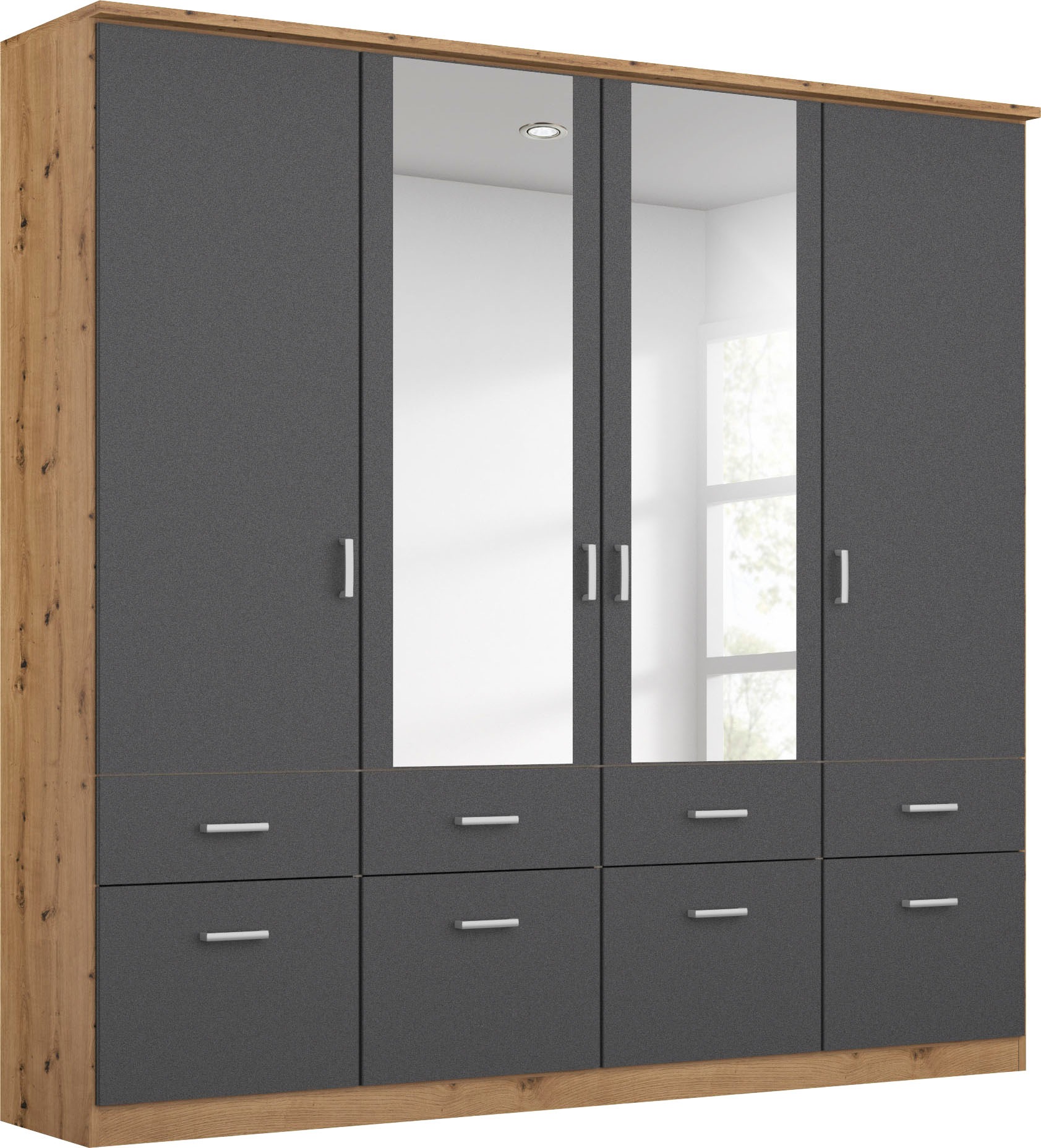 rauch Kleiderschrank "Kleiderschrank Schrank Garderobe deckenhoher Schrank BREMEN" optional mit Spiegel, Breiten: 91/136/181 cm, Höhe: 199 cm, in vielen Farbvariationen, inkl. Kranzblende MADE IN GERMANY