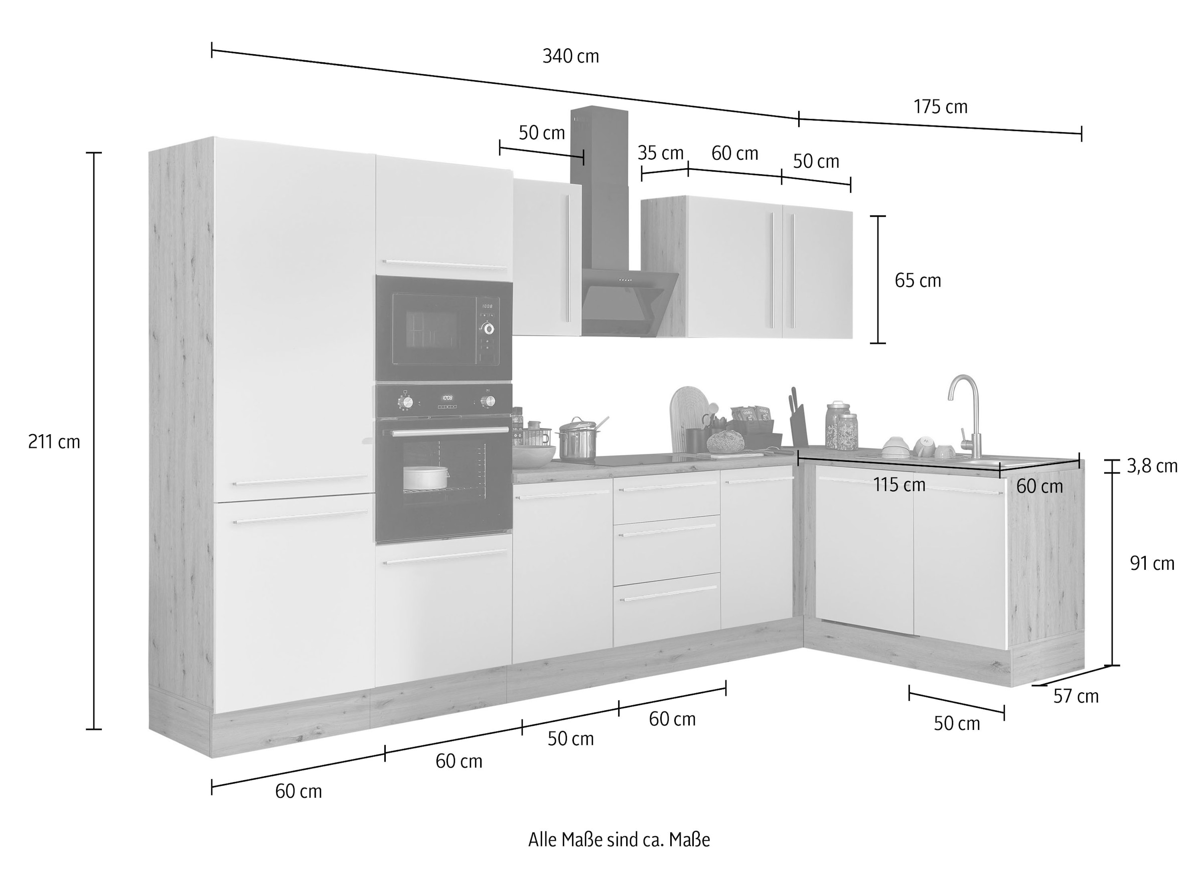 KOCHSTATION Winkelküche »Florida, Stellbreite 340x175 cm«, wahlweise mit E-Geräten, mit Softclose für Türen und Schubkästen