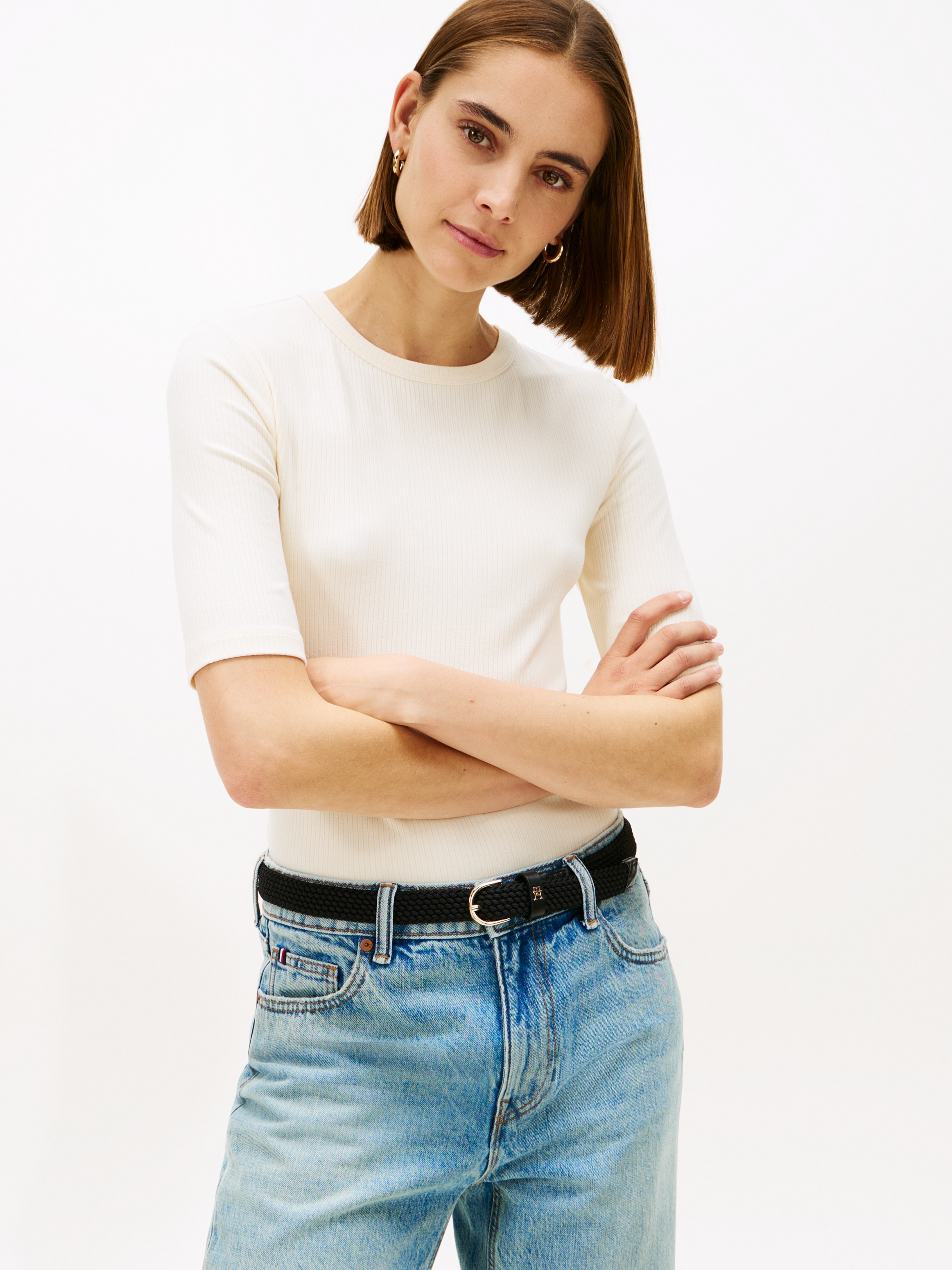 Tommy Hilfiger Kurzarmshirt "SLIM 5X2 RIB C-NK 1/2 SLV mit Rundhals und Rip günstig online kaufen