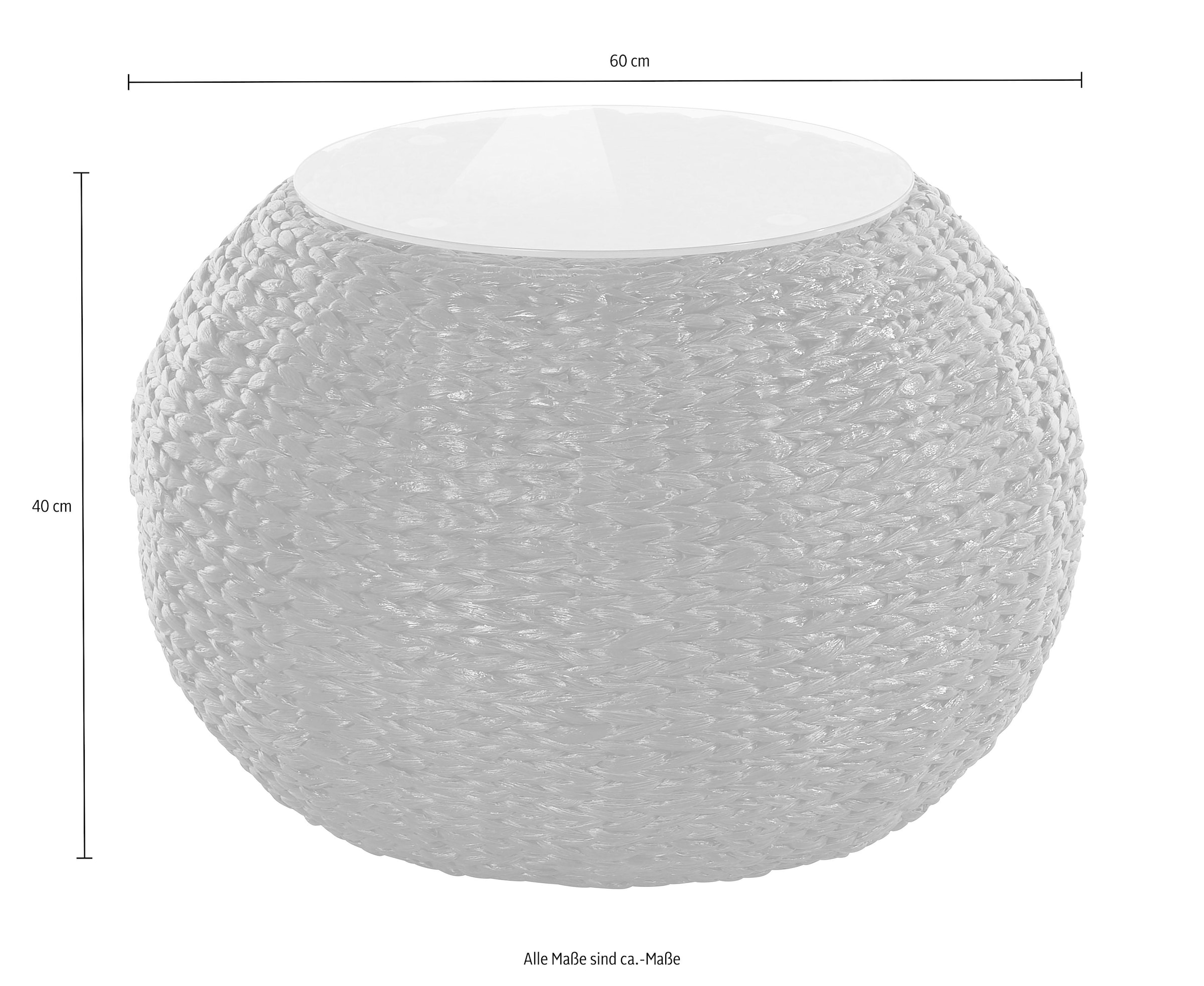 Home affaire Beistelltisch »Cedarville« aus Wasserhyazinthengeflecht, mit Glastischplatte, Durchmesser 60 cm