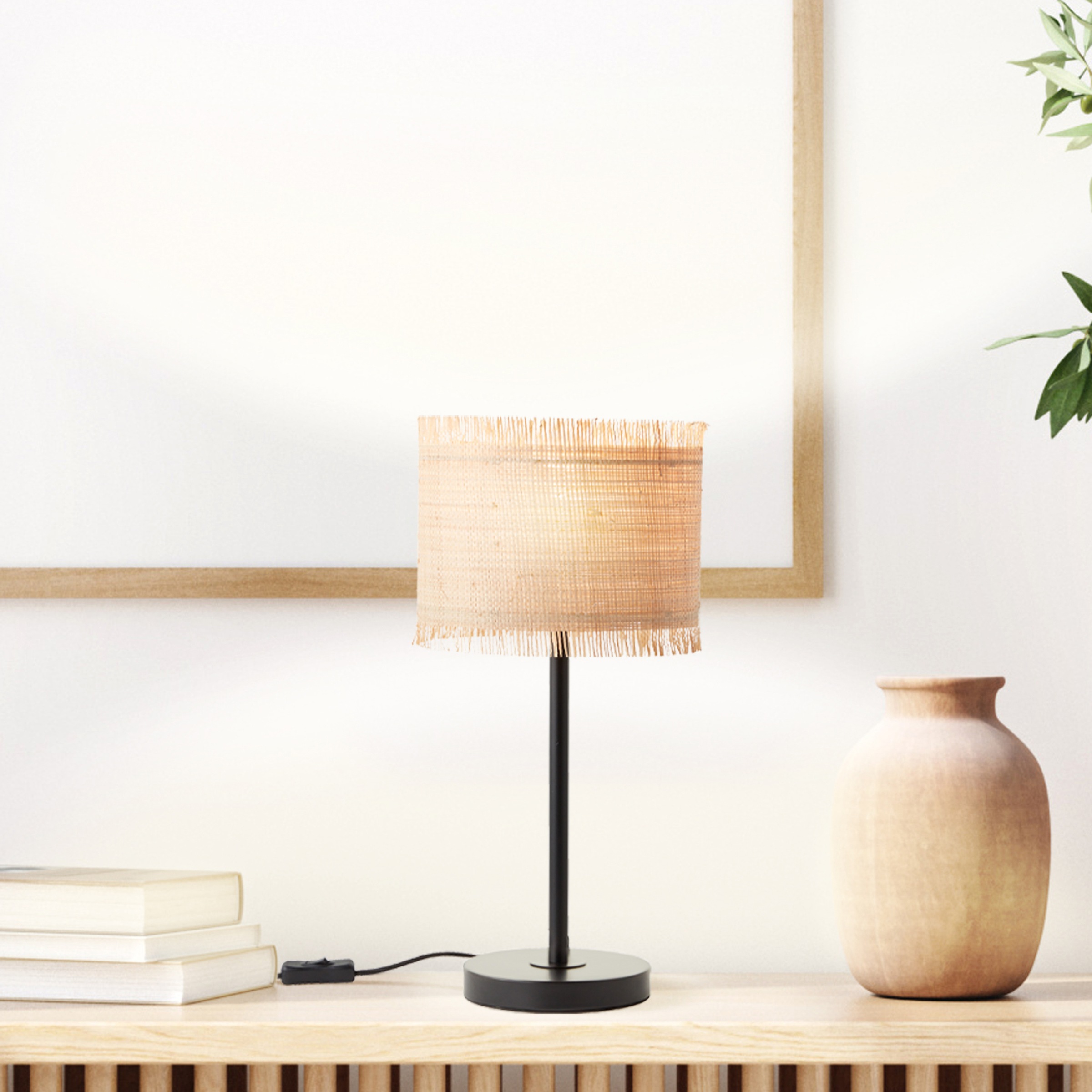 Brilliant Tischleuchte »Raffy«, 1 flammig, Leuchtmittel E27 | ohne Leuchtmittel, Schirm aus Seegras, 46 x 22 cm, E27, natur/schwarz