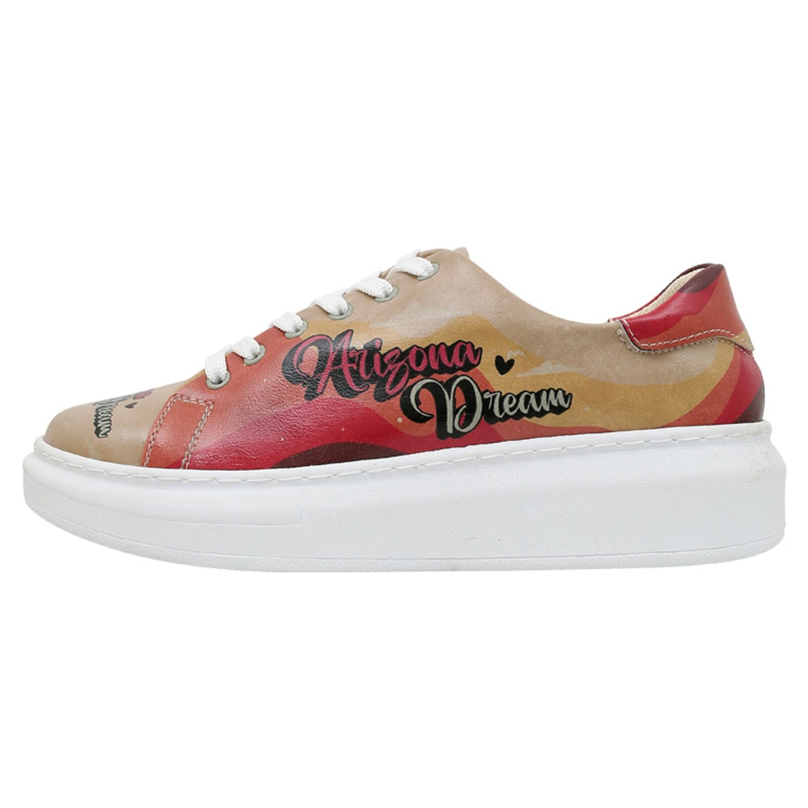 Plateausneaker DOGO "Myra Low-Top Sneaker Smell The Flowers Damen Sneaker, Myra", Damen, Gr. 38, Normalschaft, rot (beige, rot), Lederimitat, Schuhe Plateausneaker, Handgefertigt