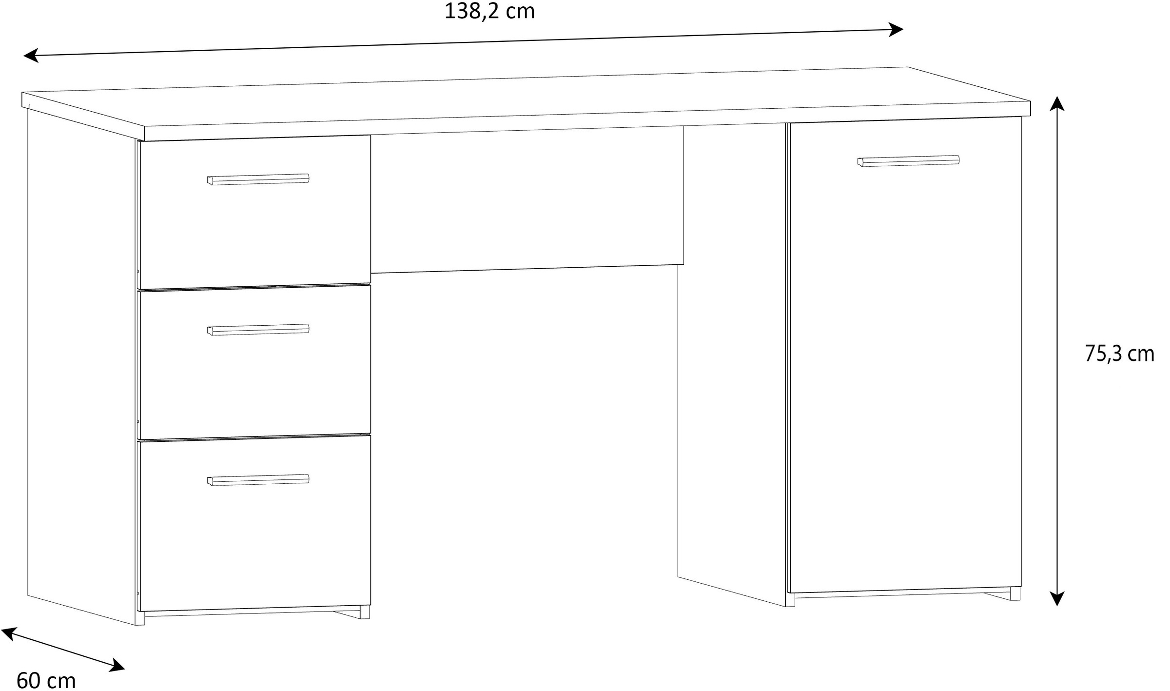 FORTE Schreibtisch »Neuss«, mit 3 Schubladen & 1 Tür, funktional, Breite 138 cm