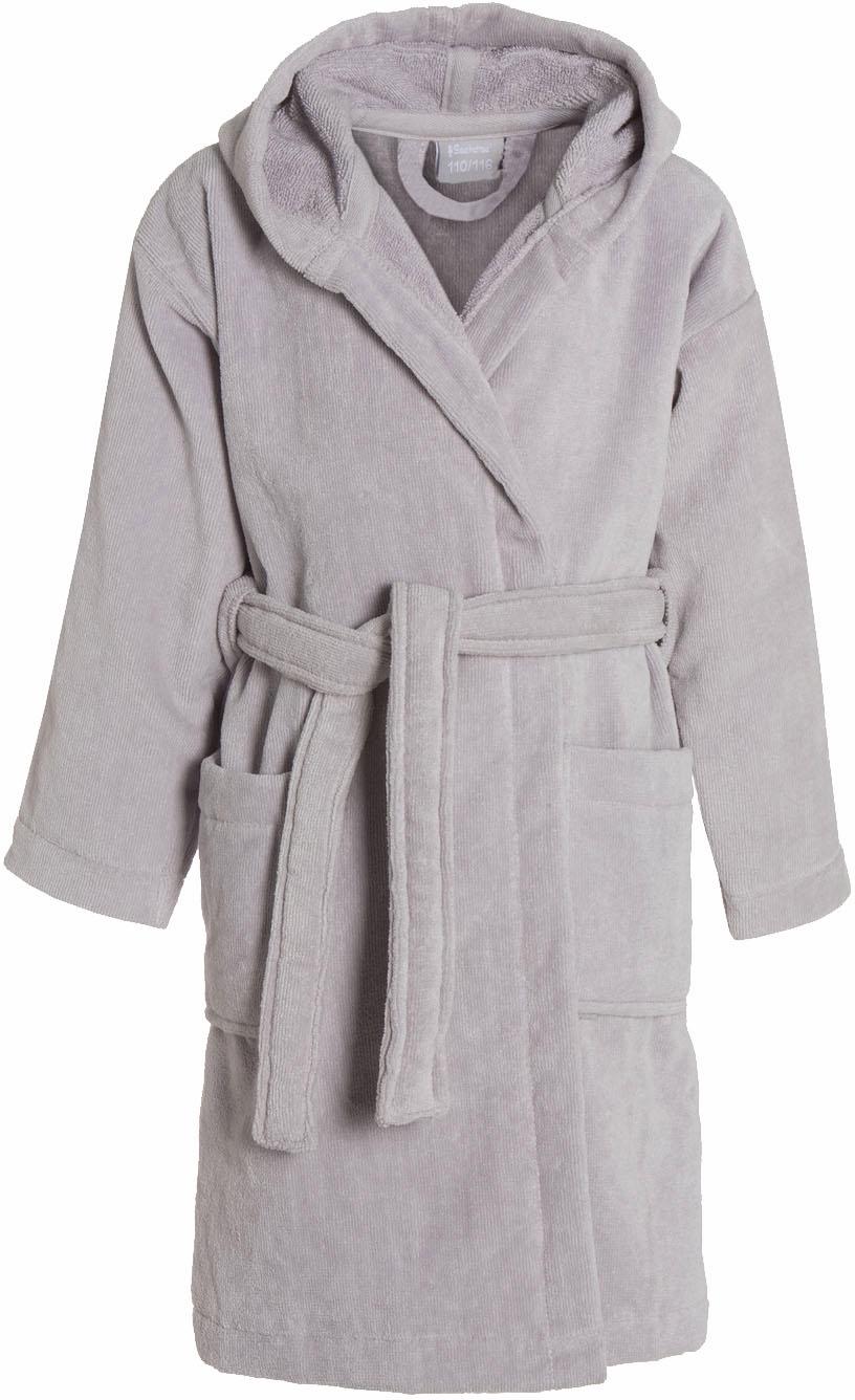 Kinderbademantel SEAHORSE, L:97cmhellgrau, Velours, Hausmäntel, "Seahorse Pure", Langarm, aufgesetzte Taschen