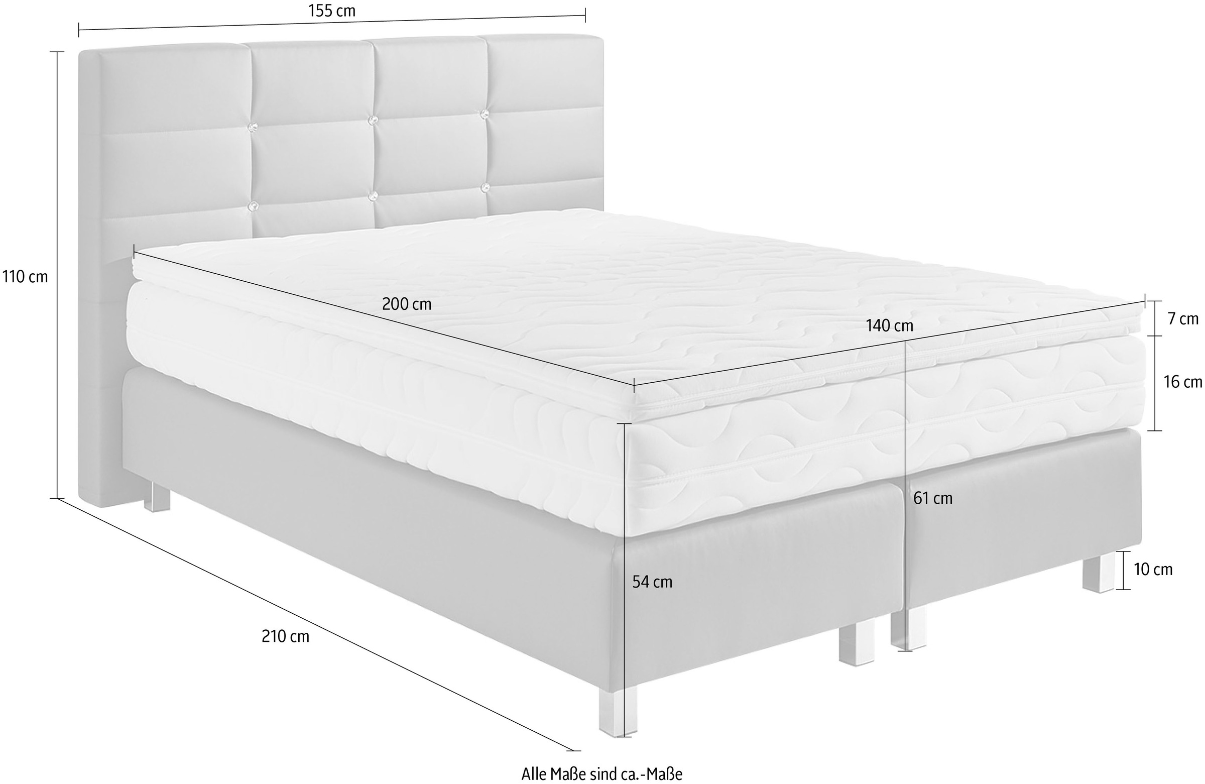 Boxspringbett, schwarz (scwarz), B:155cm L:210cm, Bezug: Kunstleder, Polyurethan;Polsterung: 100% Polyester, WESTFALIA SCHLAFKOMFORT, Komplettbetten, Boxspringbett, mit Knöpfen in Kristalloptik, wahlweise mit Topper 8