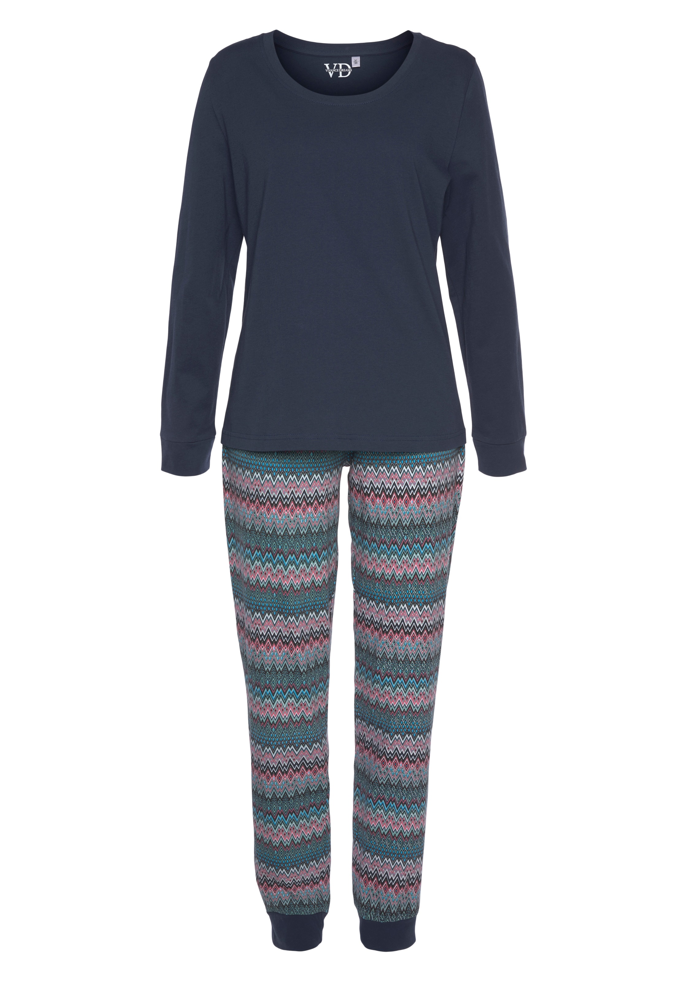 Vivance Dreams Pyjama, (2 tlg.), mit buntem Zick-Zack-Muster günstig online kaufen