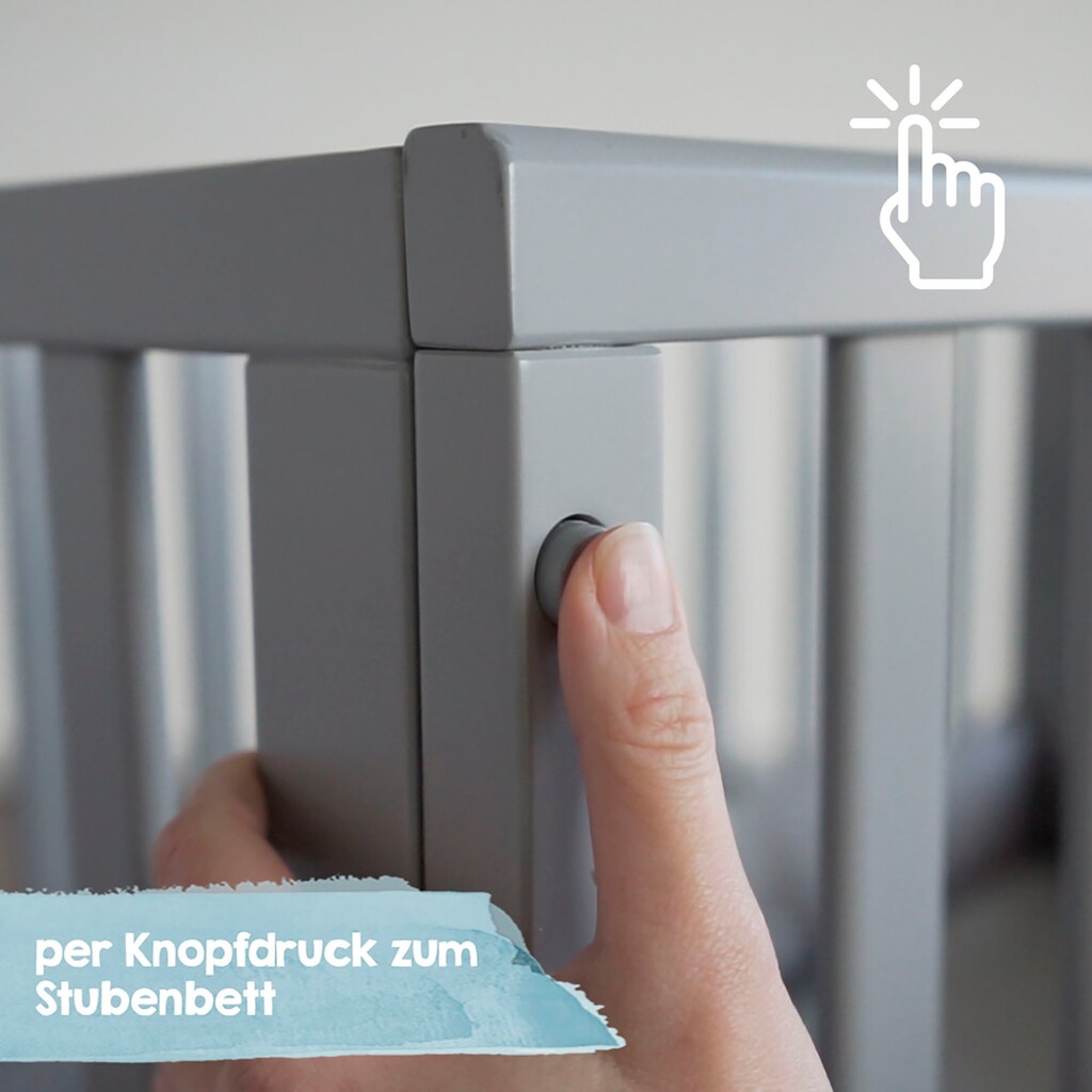 roba® Stubenbett »Safe Asleep® 2in1, taupe, Little Stars«, mit 4 Rollen, Matratze, Nestchen und Sicherheitsbarriere