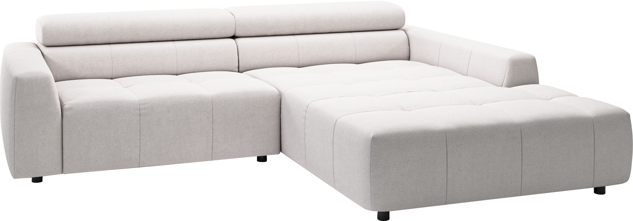 Ecksofa 3C CANDY "Denver auch mit Cord- und Easy care-Bezug, Kopfteilverstellung L-Form", weiß, B:258cm H:68cm T:217cm, 100% Polyester, Sofas, Ecksofa, wahlweise. mit motorischer Sitztiefenverstellung 8