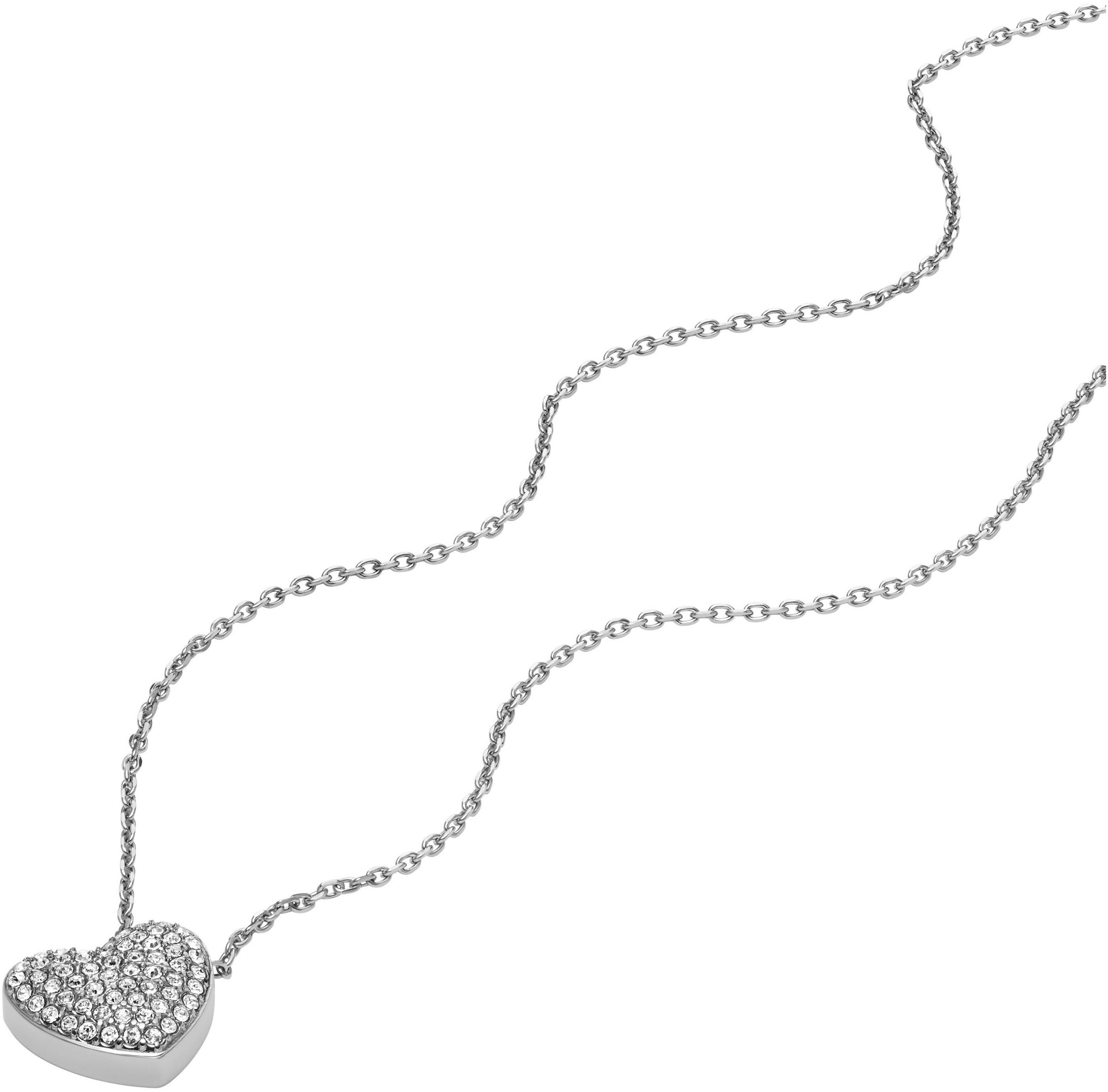 Kette mit Anhänger FOSSIL "Schmuck Geschenk Edelstahl Halskette SADIE", silber (edelstahlfarben, kristallweiß), Halsketten, Damen, Edelstahl, L: 45 B: 1,2mm, glitzernd, mit Glasstein, B:1,2mm 4