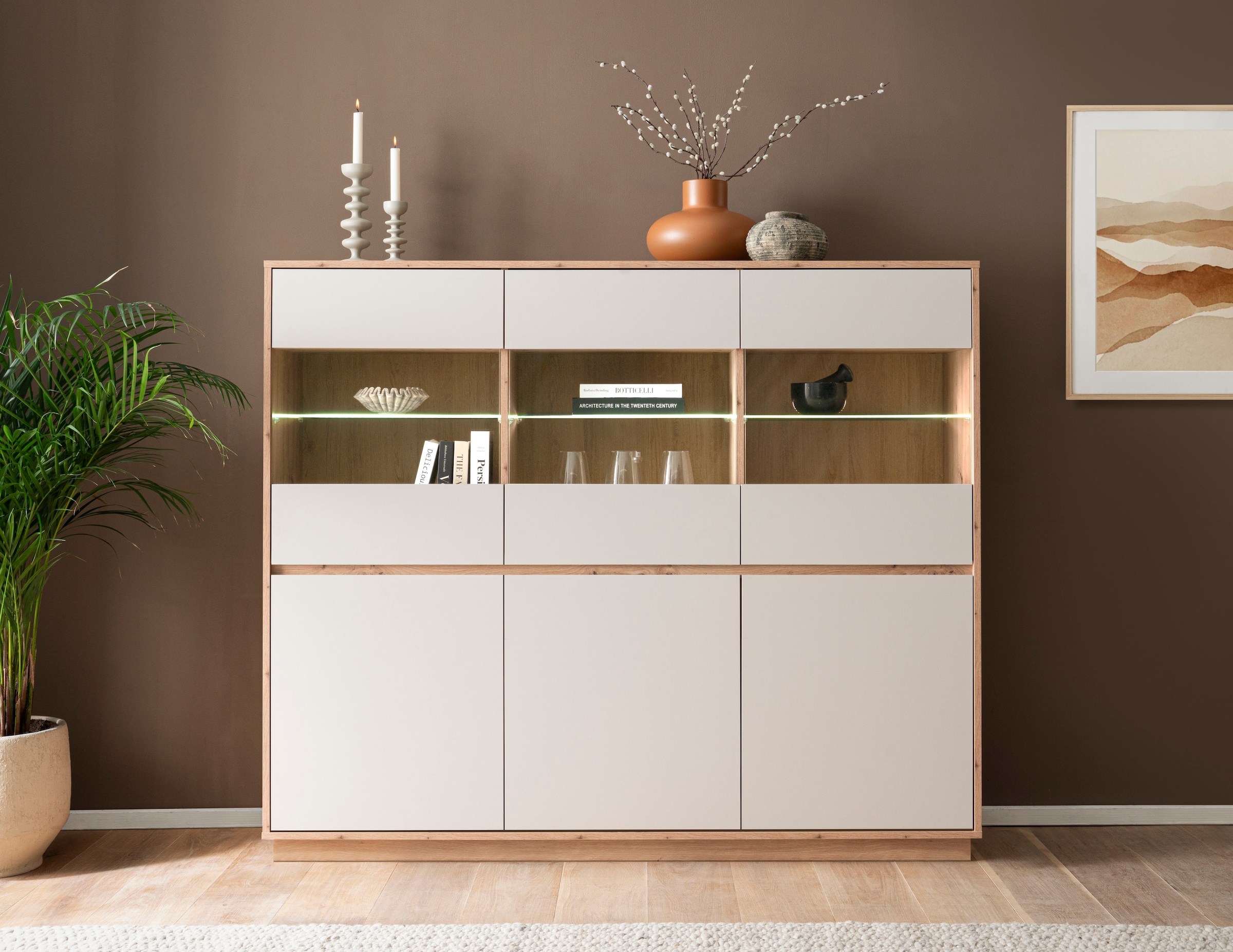 Home affaire Highboard "Sonora, moderner Schrank, Stauraumelement in Eiche günstig online kaufen