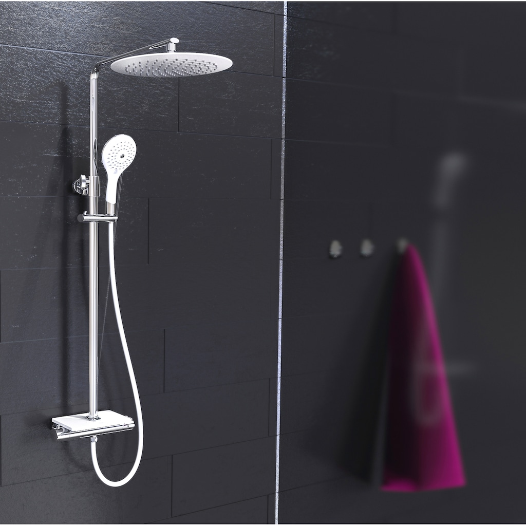 Eisl Brausegarnitur »Grande Vita«, Duschsystem mit Thermostat und Ablage, Regendusche mit Wandhalterung