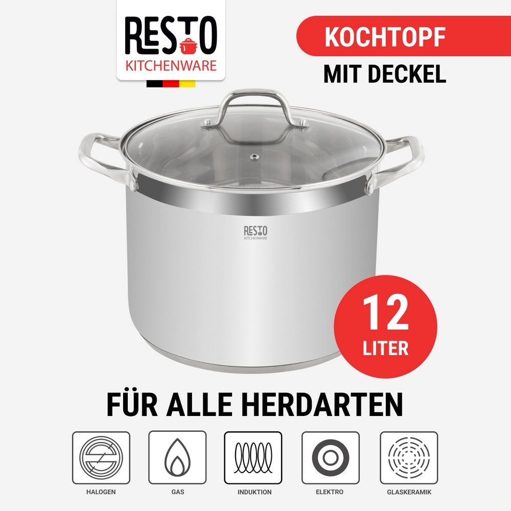 RESTO Kitchenware Kochtopf »Libra, Universaltopf energiesparend und spülmaschinenfest«, Edelstahl 18/10, (2 tlg.), Induktion, für alle Herdarten geeignet mit hitzebeständigem Glasdeckel