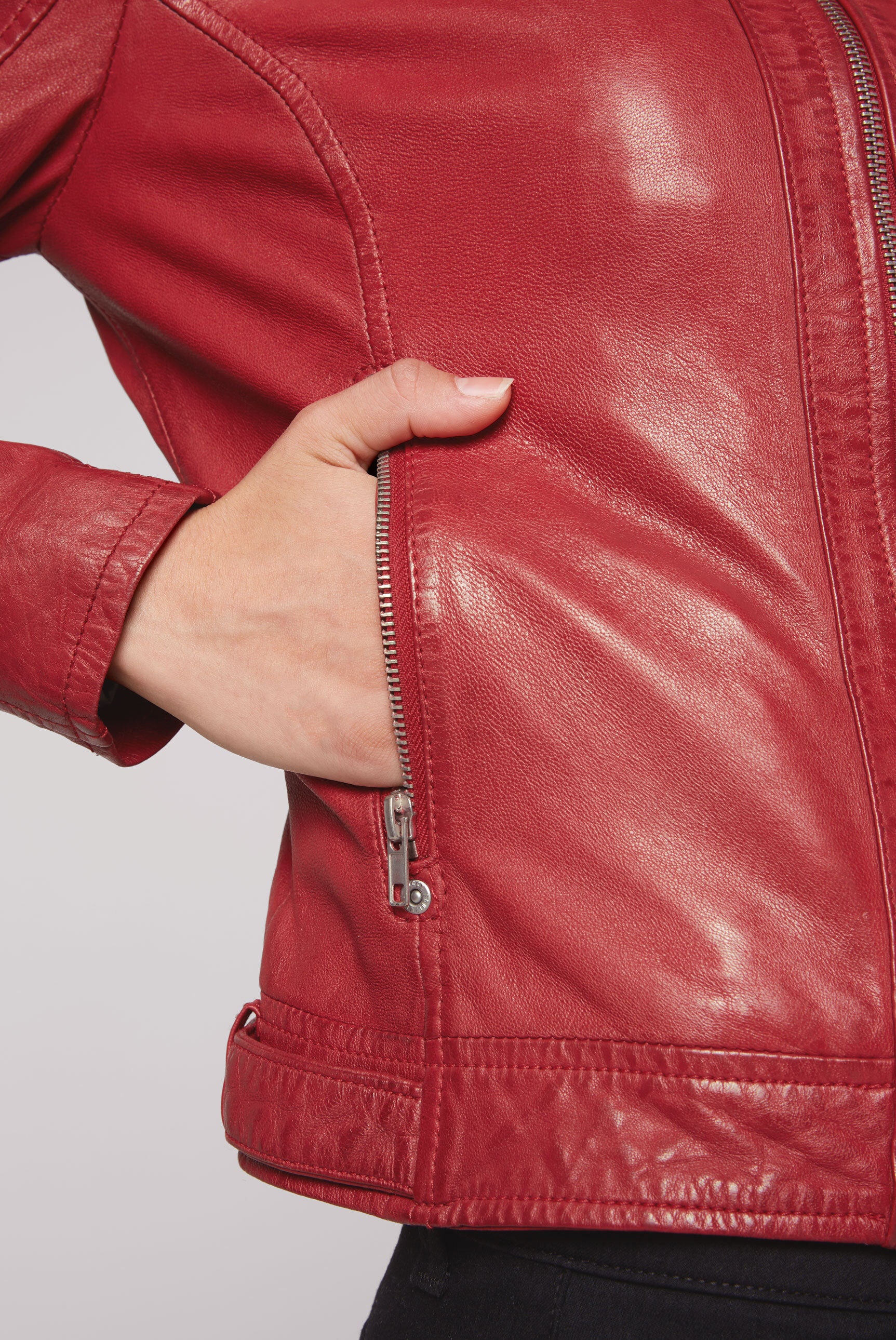 SOCCX Lederjacke, mit Kapuze, mit Druckknopfriegel an den Seiten