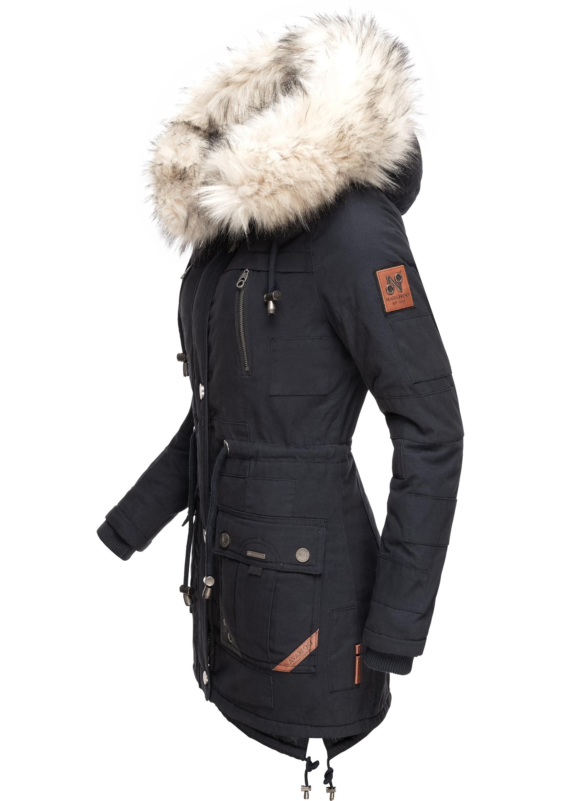 Navahoo Wintermantel »Honigfee«, stylischer Baumwollparka mit Kunstfell-Kapuze