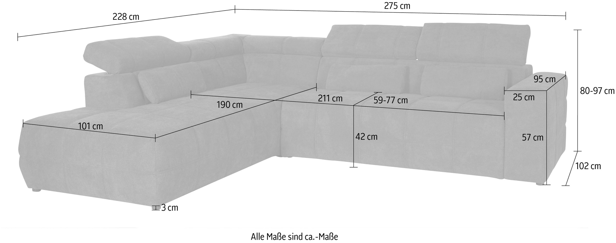 DOMO collection Ecksofa »Brandon L-Form, auch in Leder«, inklusive Kopfteilverstellung, wahlweise mit Sitztiefenverstellung