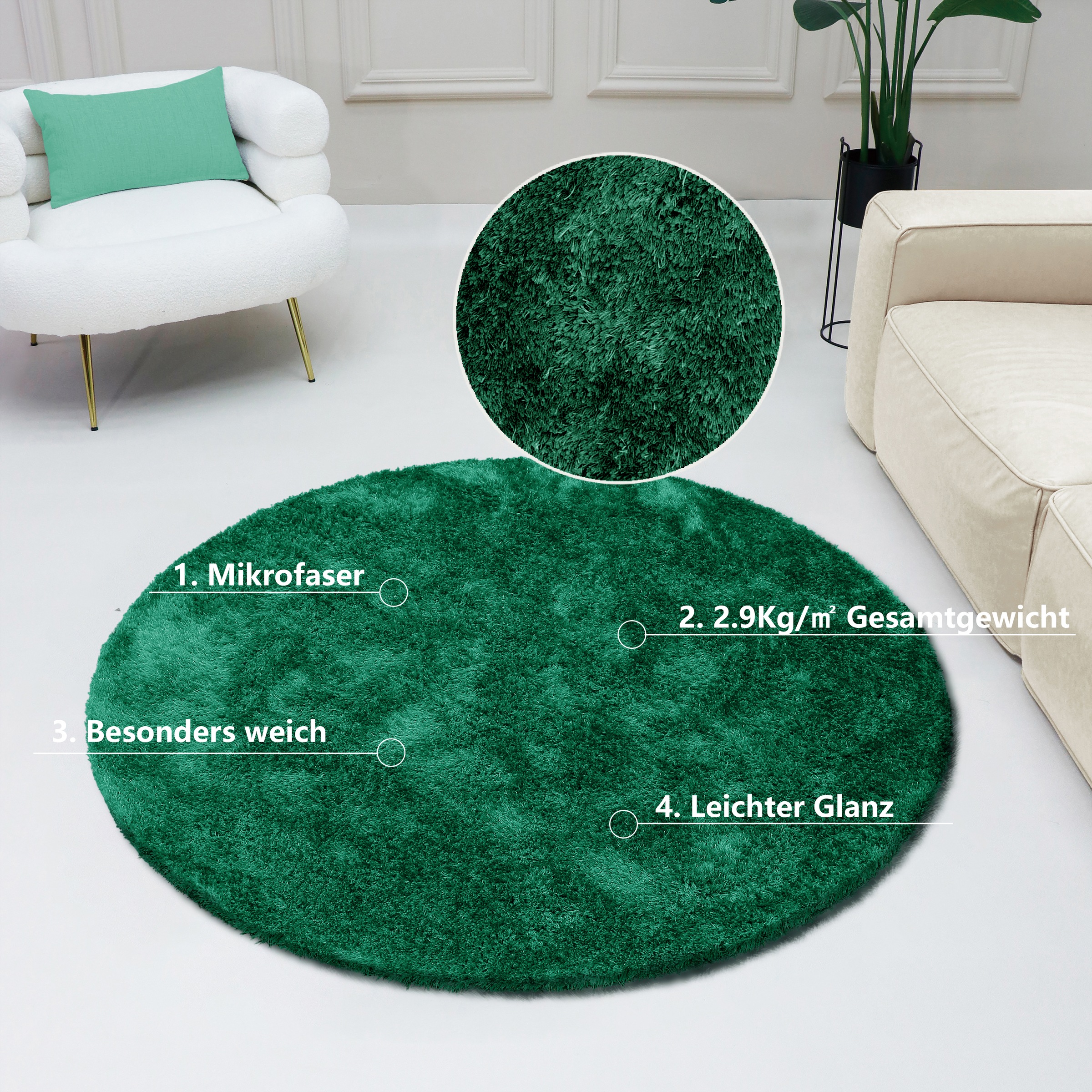 Bruno Banani Hochflor-Teppich »Dana Teppich, Kundenliebling«, rund, 30 mm Höhe, unifarben, Mikrofaser Teppiche, Wohnzimmer, Schlafzimmer, Esszimmer