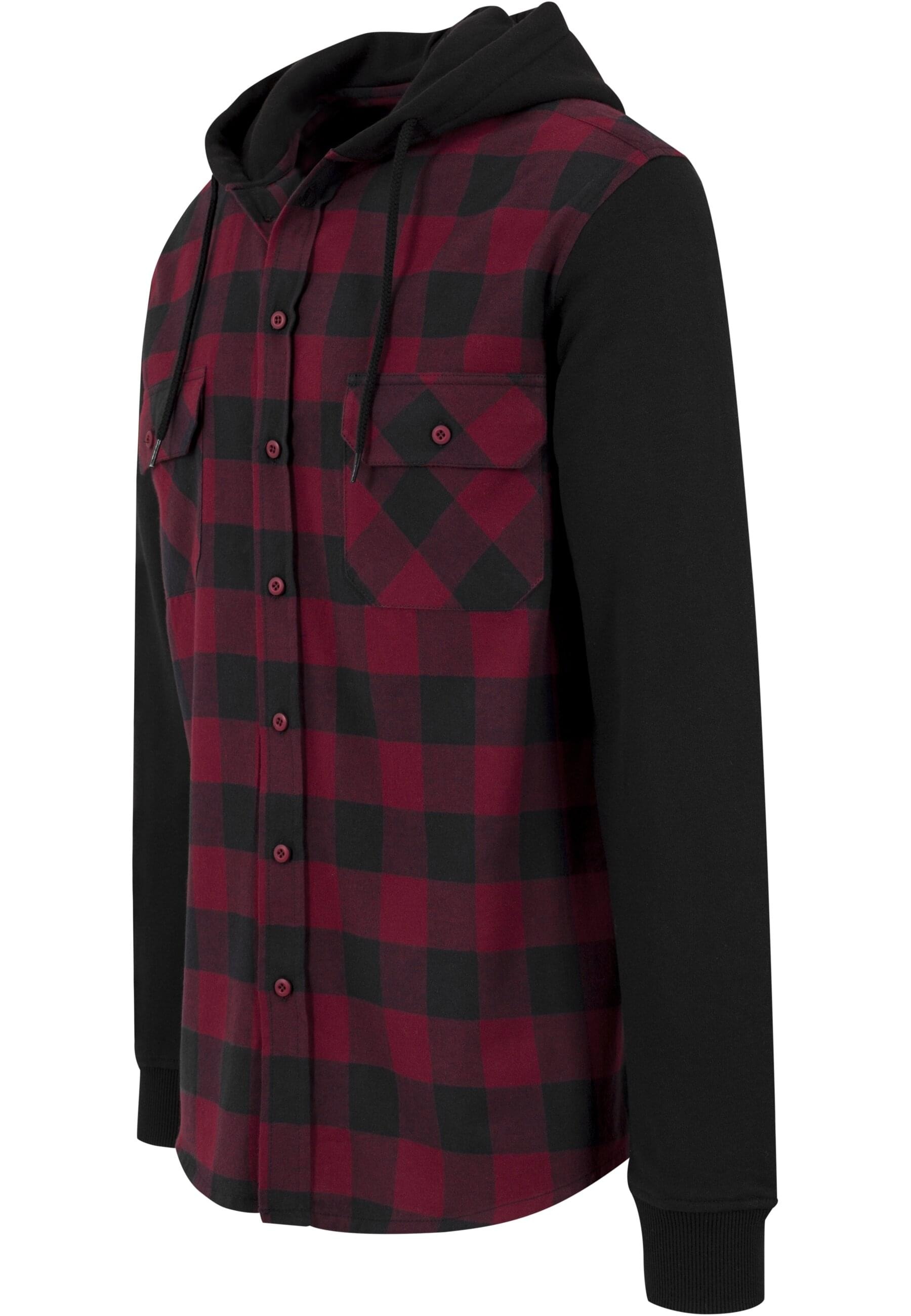 URBAN CLASSICS Shirtjacke »Herren Hooded Checked Flanell Sweat Sleeve Shirt«, (1 tlg.)