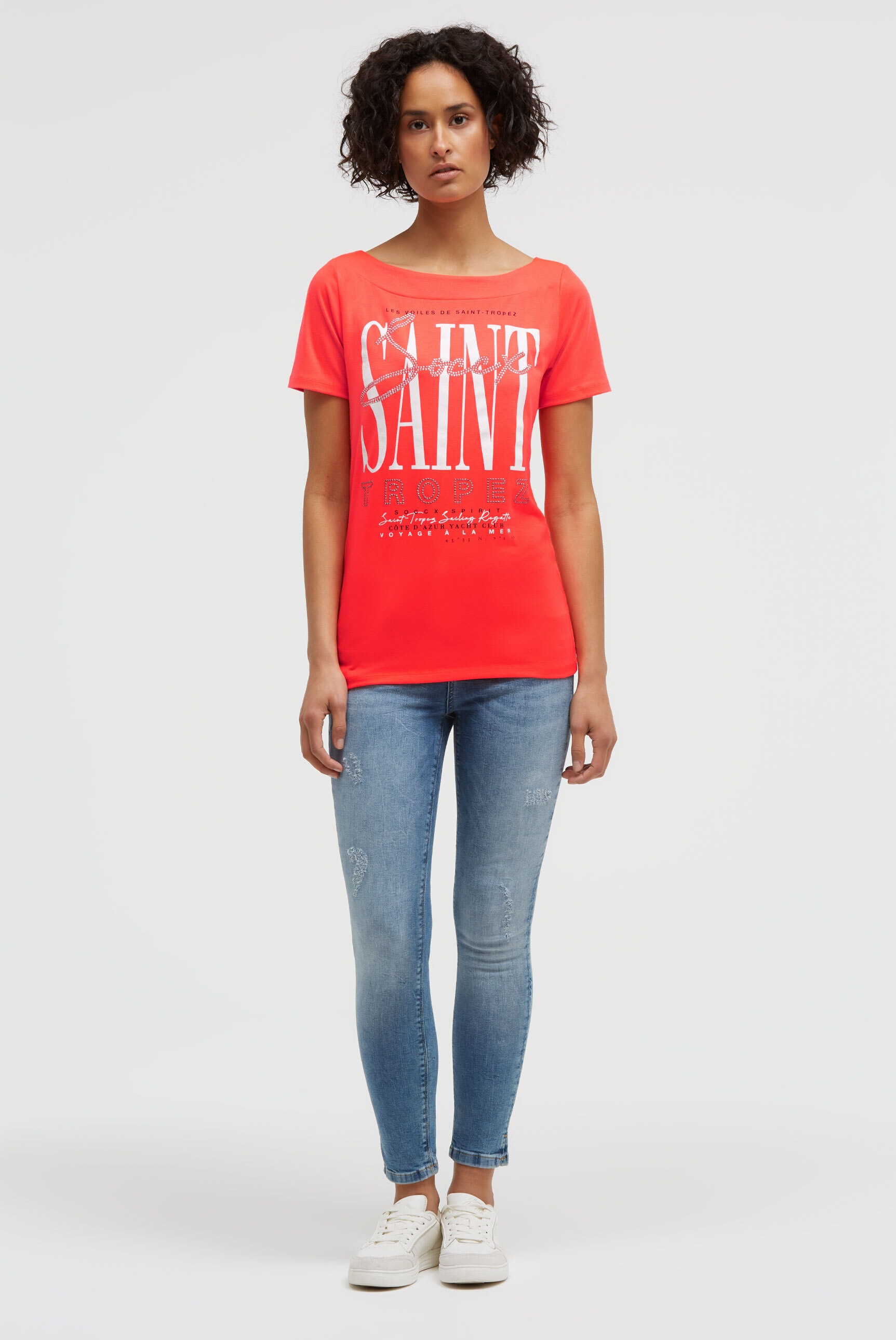 SOCCX Rundhalsshirt mit U-Boot-Ausschnitt