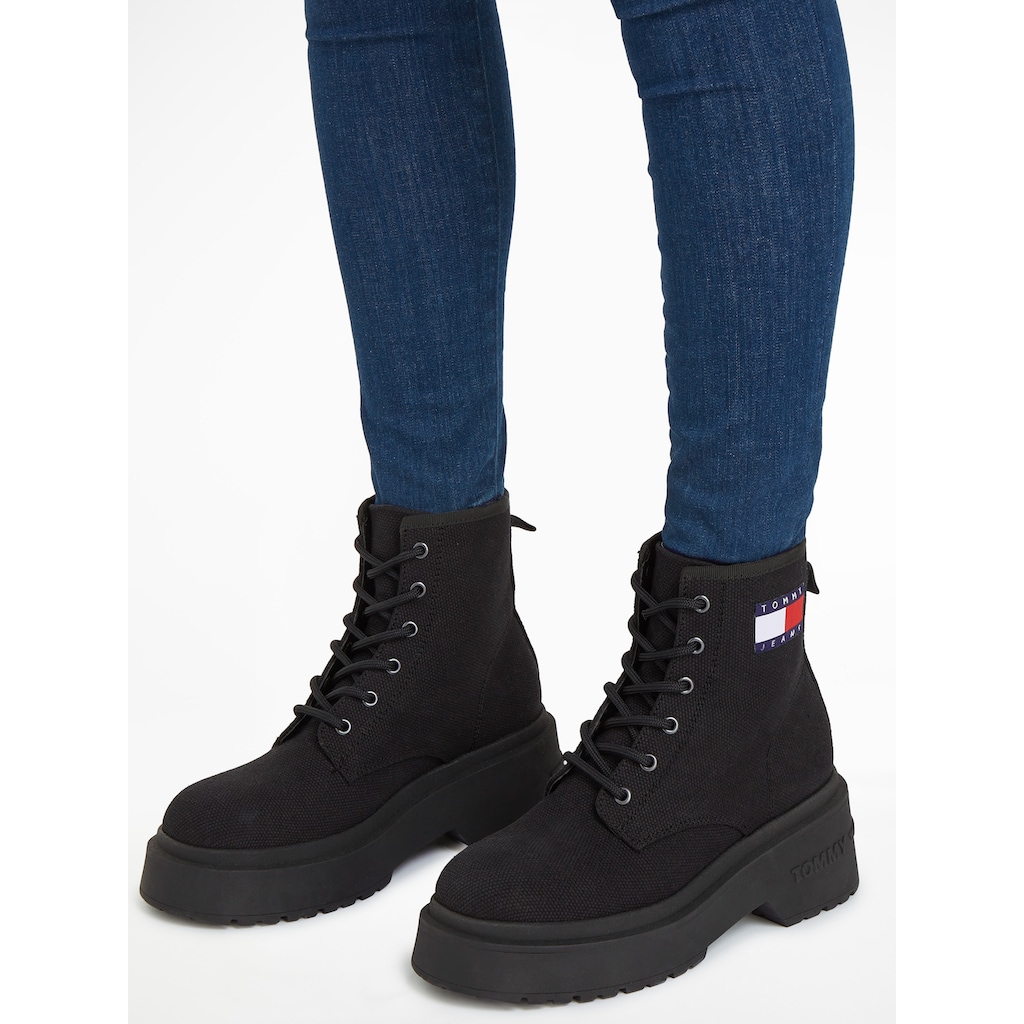 Tommy Jeans Schnürboots »TJW LACE UP FESTIVAL BOOT«, Blockabsatz, Schnürschuh, Stiefelette mit derber Absatzgestaltung