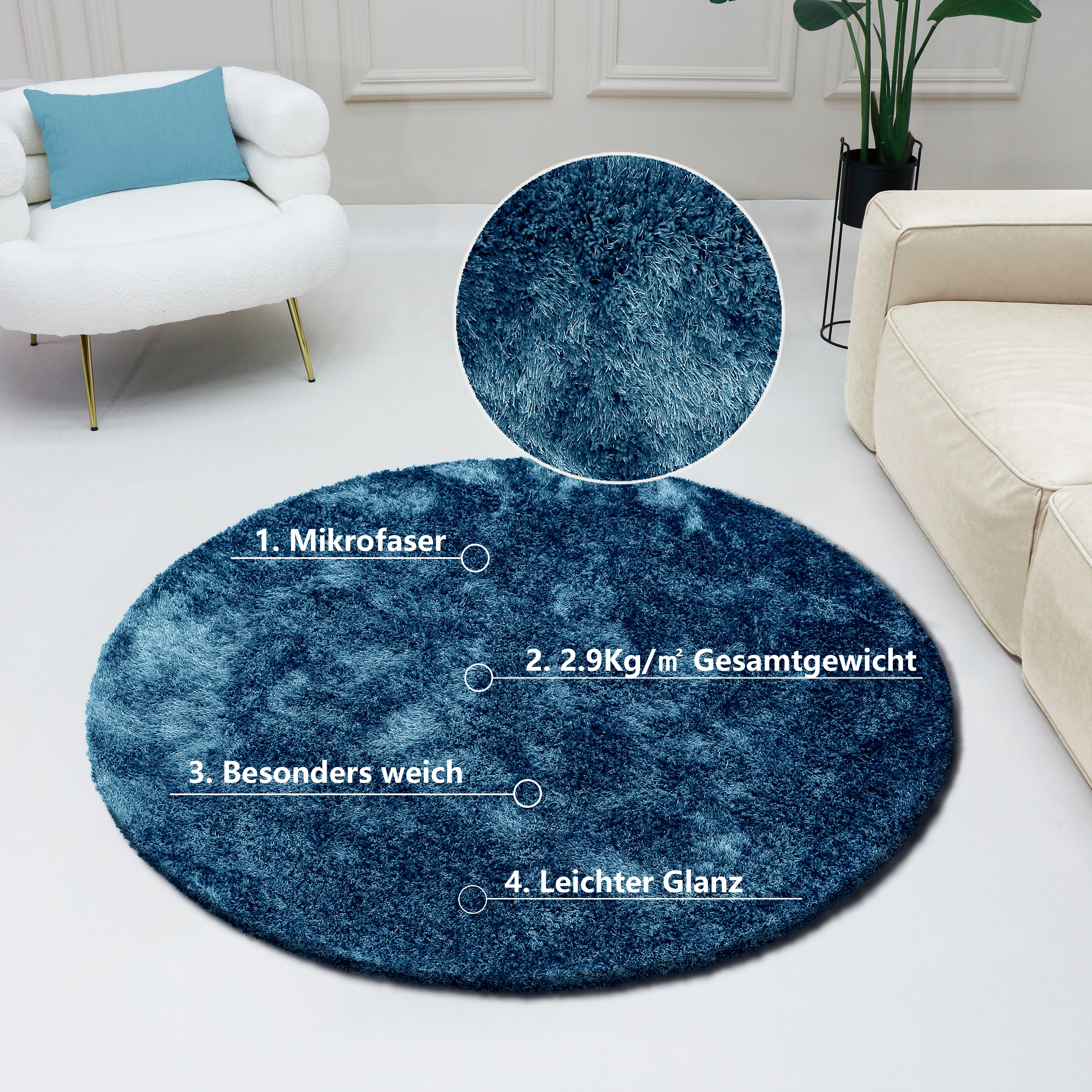 Bruno Banani Teppich "Dana Teppich, besonders weich und kuschelig, Kundenliebling" rund 30 mm Höhe uni, Mikrofaser Teppiche, Wohnzimmer, Schlafzimmer, Esszimmer