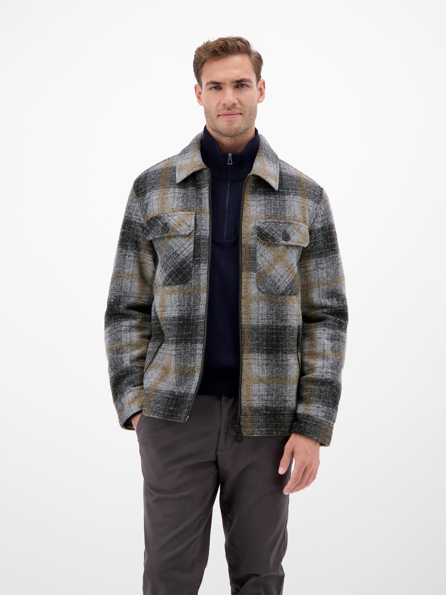 LERROS Outdoorjacke "LERROS Karierte Outdoor-Hemdjacke in Woll-Optik" ohne günstig online kaufen