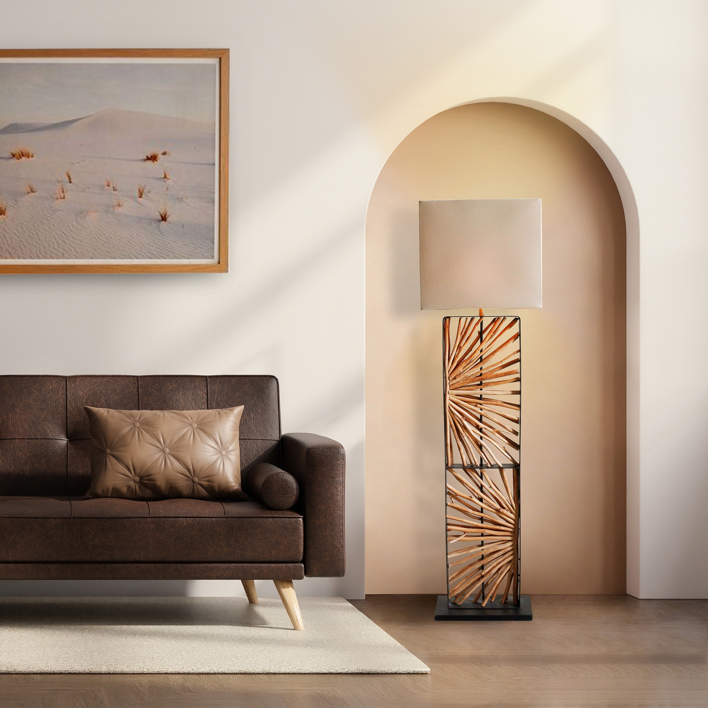SalesFever Stehlampe »Treibholz«, 1 flammig, Leuchtmittel E27 | ohne Leuchtmittel, Schirm innen goldfarben