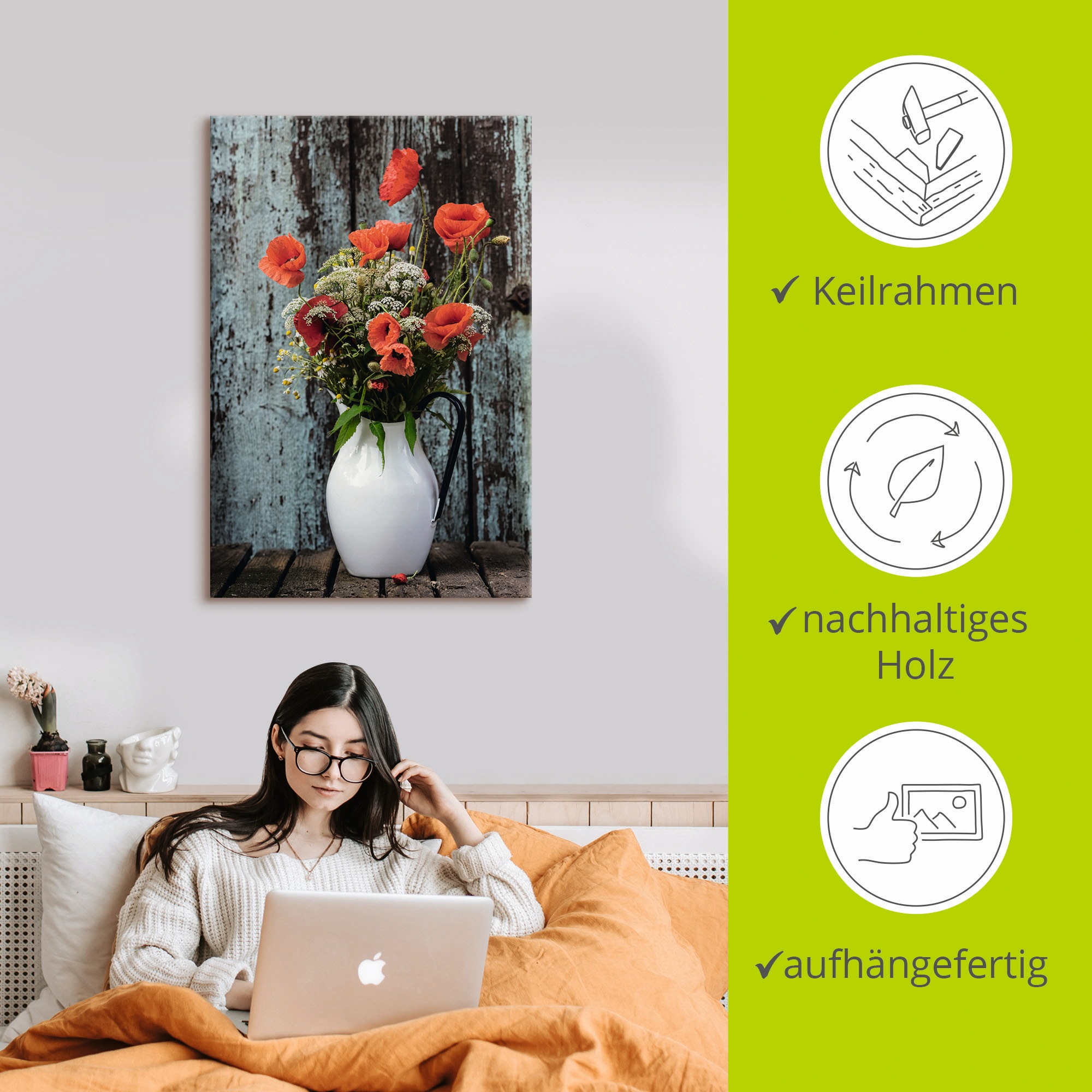 Artland Wandbild »Krug mit Mohnblumen«, Blumen, (1 St.), als Alubild, Outdoorbild, Leinwandbild, Poster in verschied. Größen