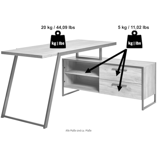 montierbar, »Wing«, Breite kaufen Eckschreibtisch BAUR Jahnke 50 wechselseitig | cm