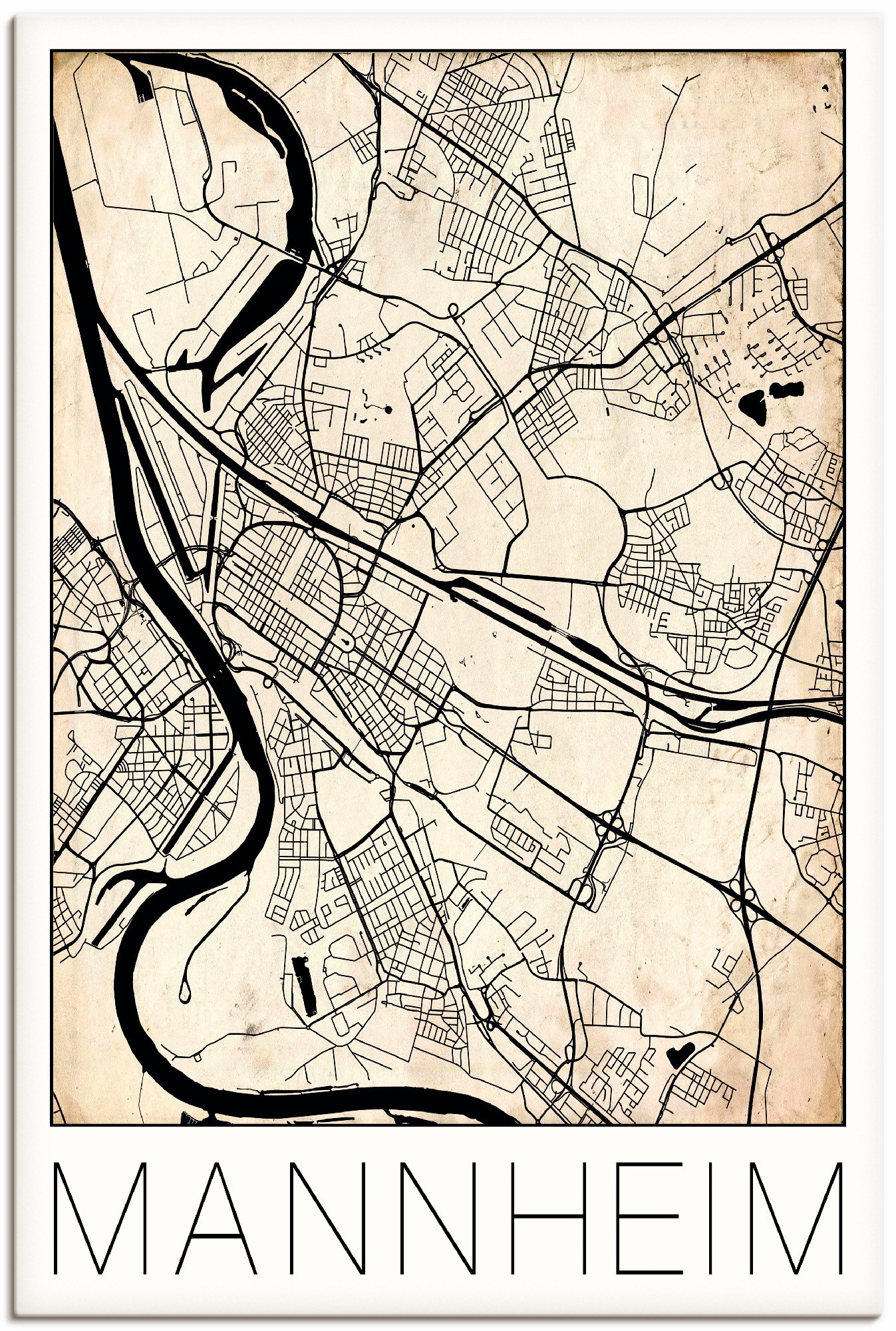Artland Wandbild »Retro Karte Mannheim Deutschland Grunge«, Deutschland, (1  St.), als Alubild, Leinwandbild, Wandaufkleber oder Poster in versch.  Größen kaufen | BAUR | Poster