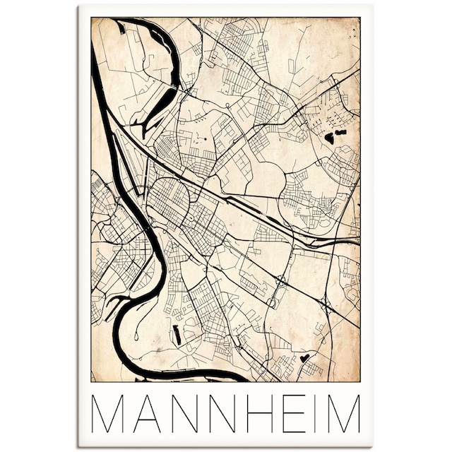 Artland Wandbild »Retro Karte Mannheim Deutschland Grunge«, Deutschland, (1  St.), als Alubild, Leinwandbild, Wandaufkleber oder Poster in versch.  Größen kaufen | BAUR