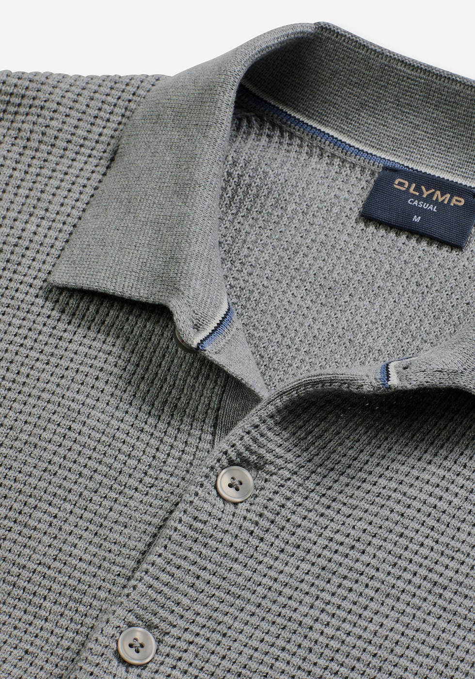 OLYMP Polokragenpullover »Waffle Structure Pullover«, strukturiert, unifarben, regular fit, Strick
