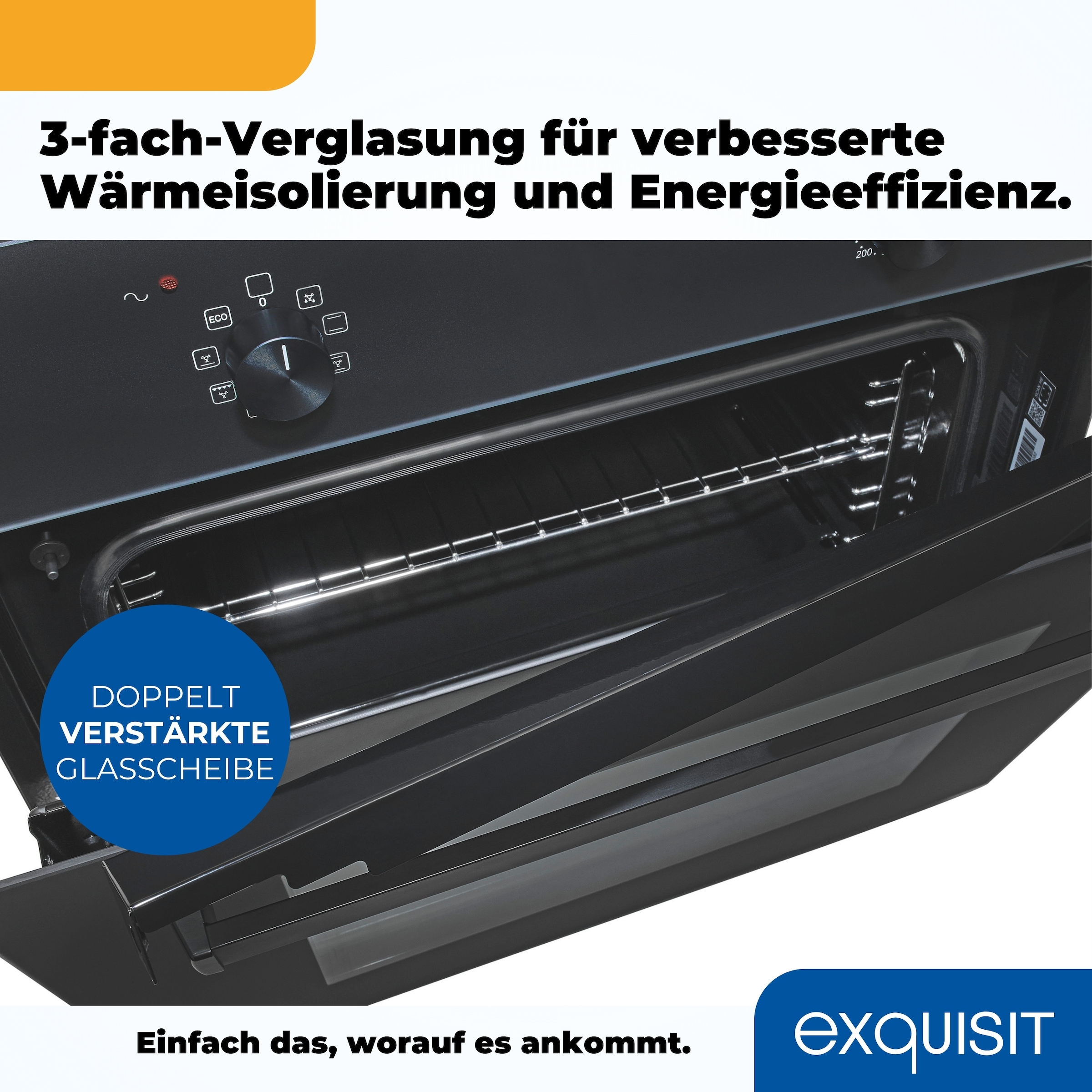 exquisit Einbaubackofen »EBE367-U-120 mattschwarz«