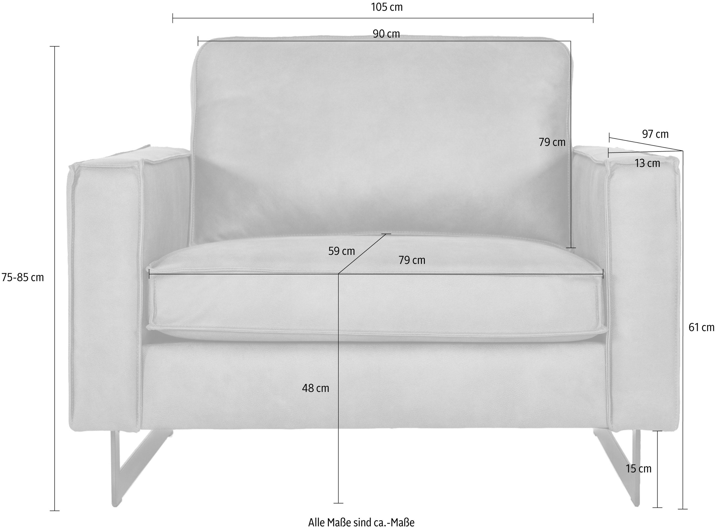 Places of Style Loveseat »Pinto 105 cm, Cord, Chenille, Lederoptik«, mit Keder, Metallfüßen und auch in Cord Bezug erhältlich