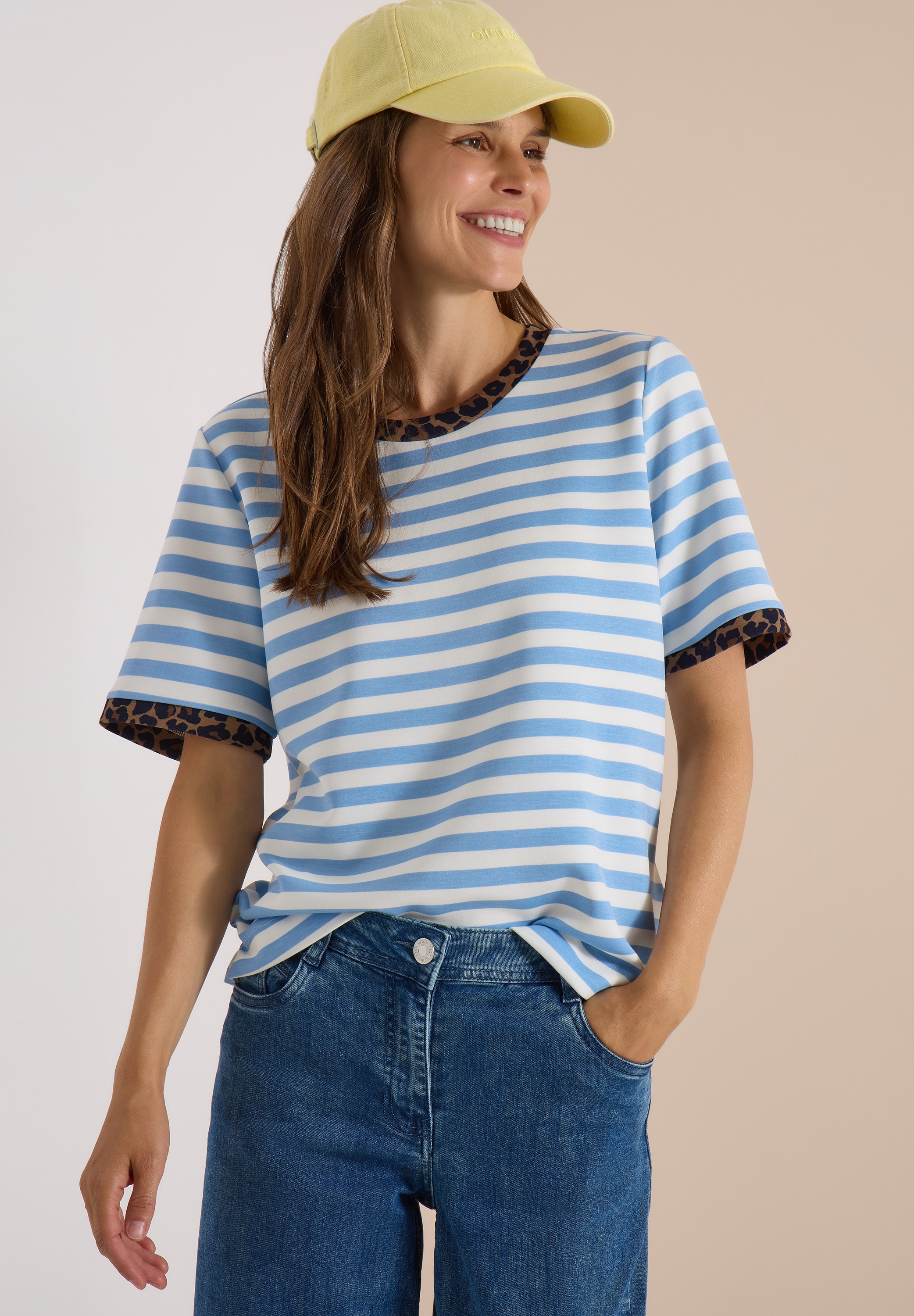 Cecil T-Shirt mit Animal-Print Details, Softer Viskosemix, Rundhals