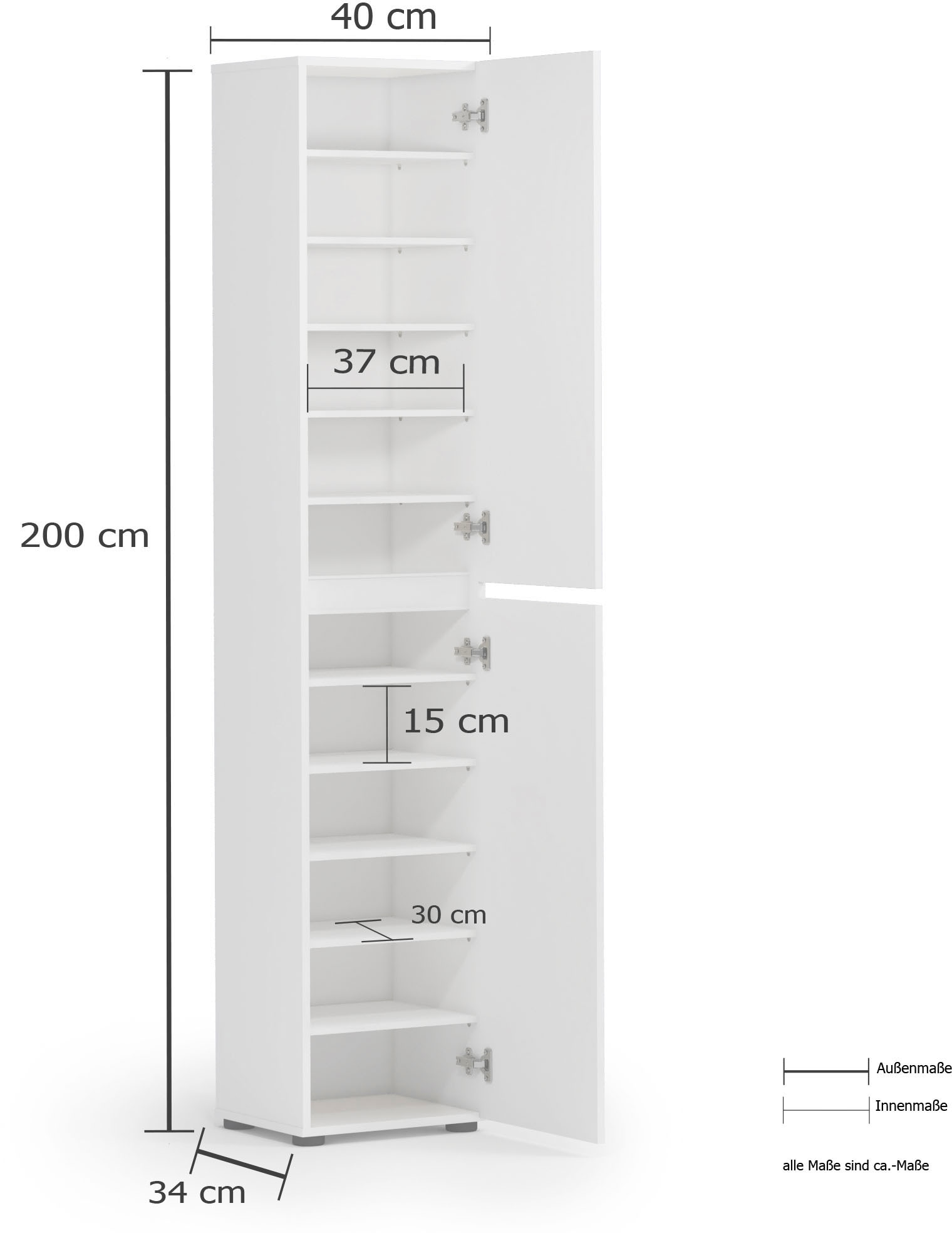 INOSIGN Schuhschrank »Mister,Schuhkommode,Schuhmöbel,Schuhablage,Schuhregal«, Breite 40 cm, Höhe 200 cm, Tiefe 34 cm, 2 Türen, 12 Fächer, hochglanz