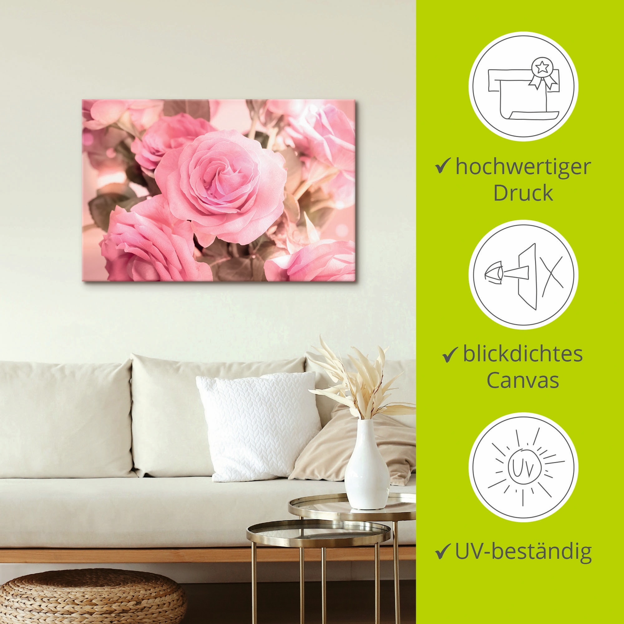 Artland Wandbild »Rosarosenbouquet«, Blumen, (1 St.), als Leinwandbild, Poster in verschied. Größen