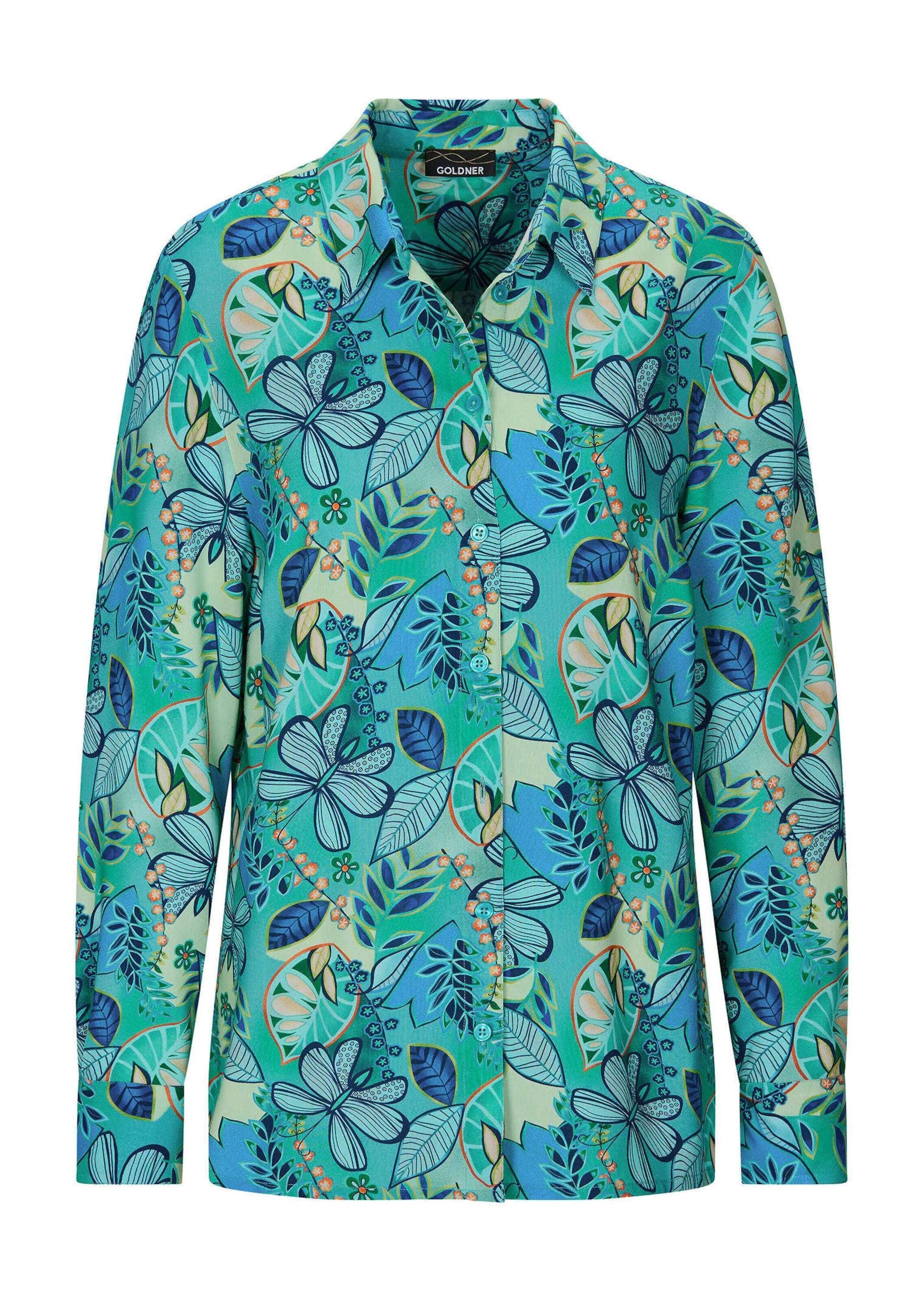 GOLDNER Kurzarmbluse "Blusenshirt mit floralem Print" figurschmeichelnde Sc günstig online kaufen