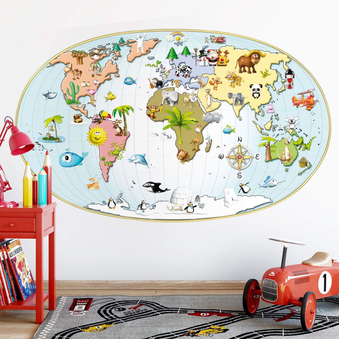 Wall-Art Wandtattoo »3D Weltkarte kaufen St.) Kinder (1 BAUR Lernhilfe«, 