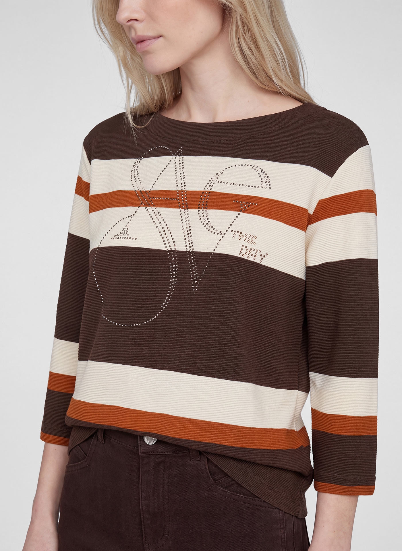 Rabe 3/4-Arm-Shirt mit Streifenmuster und Glitzer-Wording