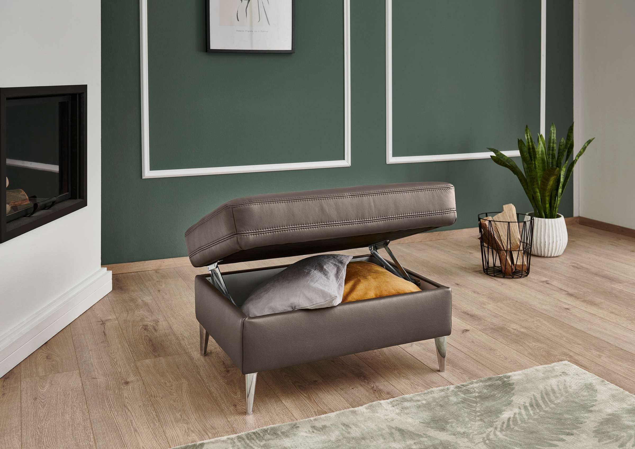 Die PlanBar Hocker »PN-EM23187«, (Set), Aufklappbar mit Stauraum, hochwertiges Glattleder