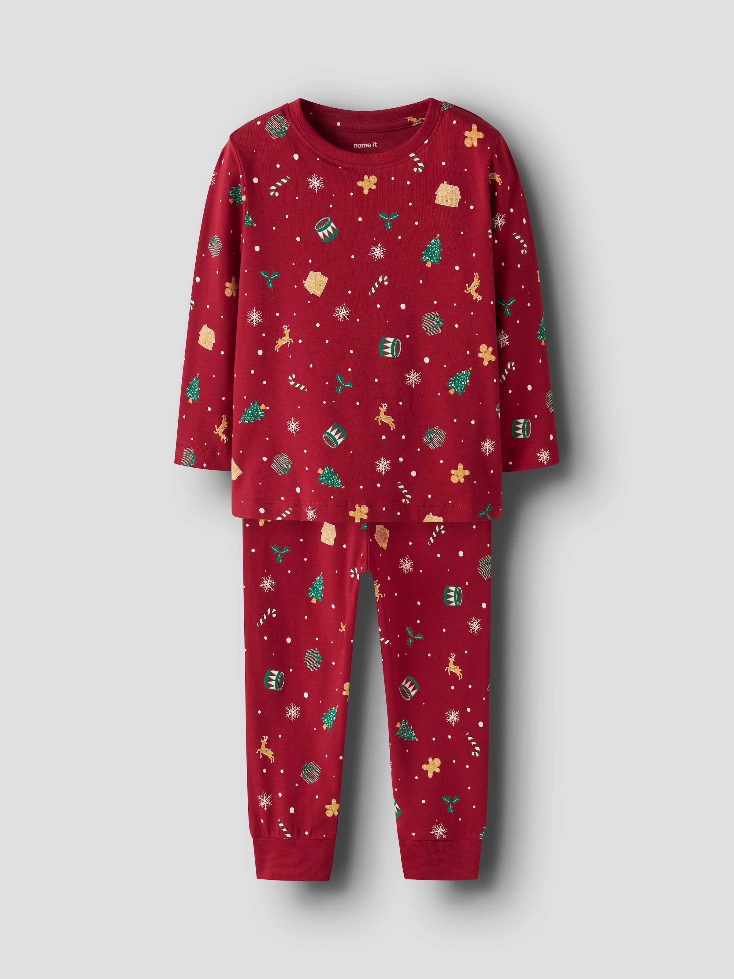 NAME IT Kinder Schlafanzug "NMNVISMAS LS NIGHTSET", Gr. 116jester rot aop:xmas aop rot, Jersey, Obermaterial: 95% Baumwolle, 5% Elasthan, bedruckt,