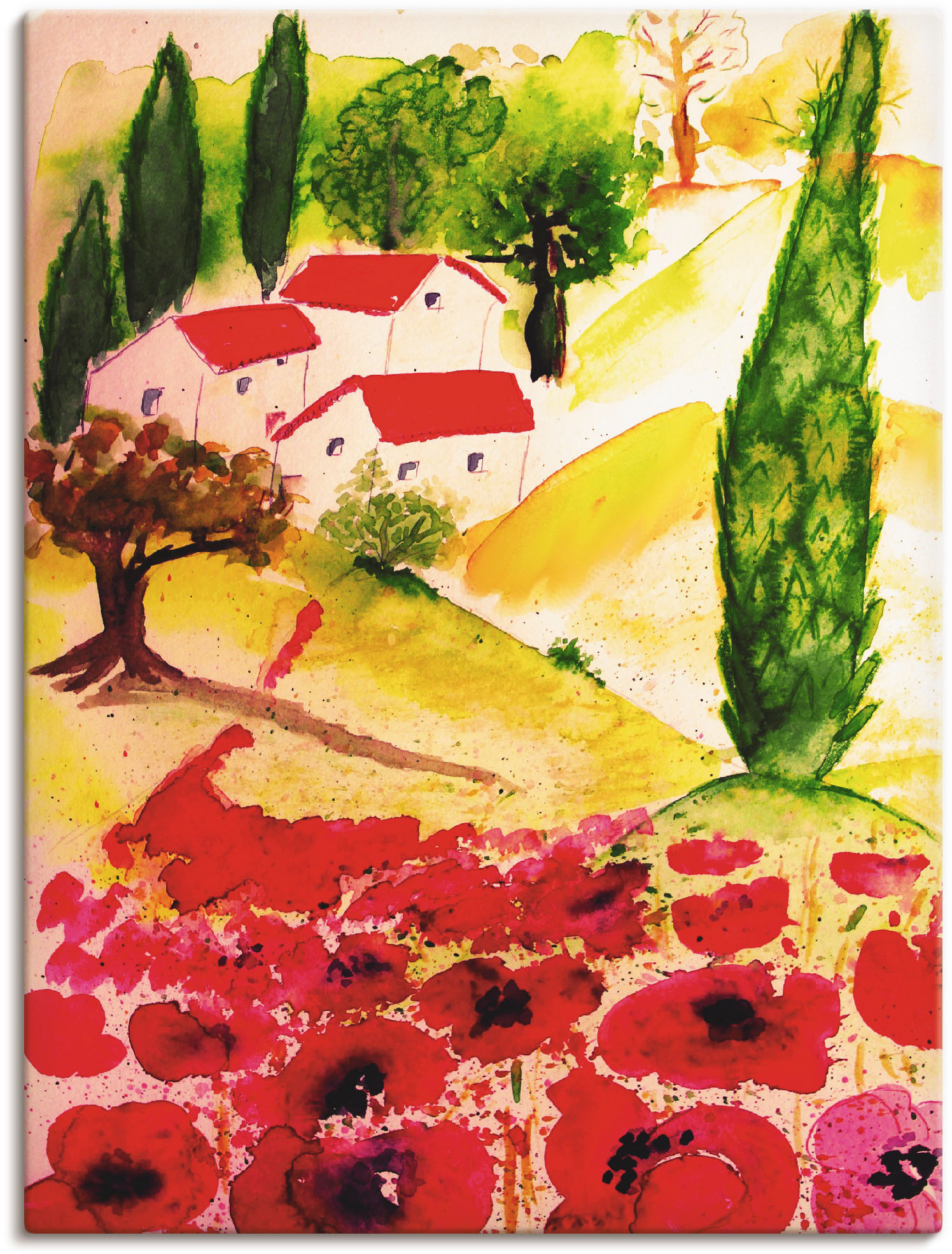 Artland Leinwandbild "Sommer in der Toskana" Europa 1 Stk. tlg. auf Holzrahmen gespannt
