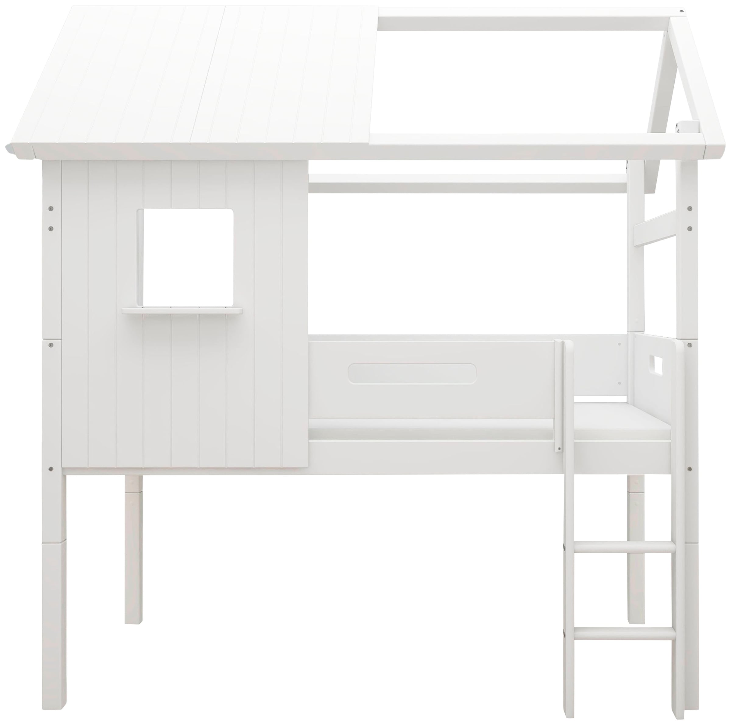 Thuka Spielbett »Nordic Kinderbett, Spielbett, Halbhohes Bett,«, (6 tlg.), mit Absturzsicherung, Wände und Dach, umbaubar in Einzelbett
